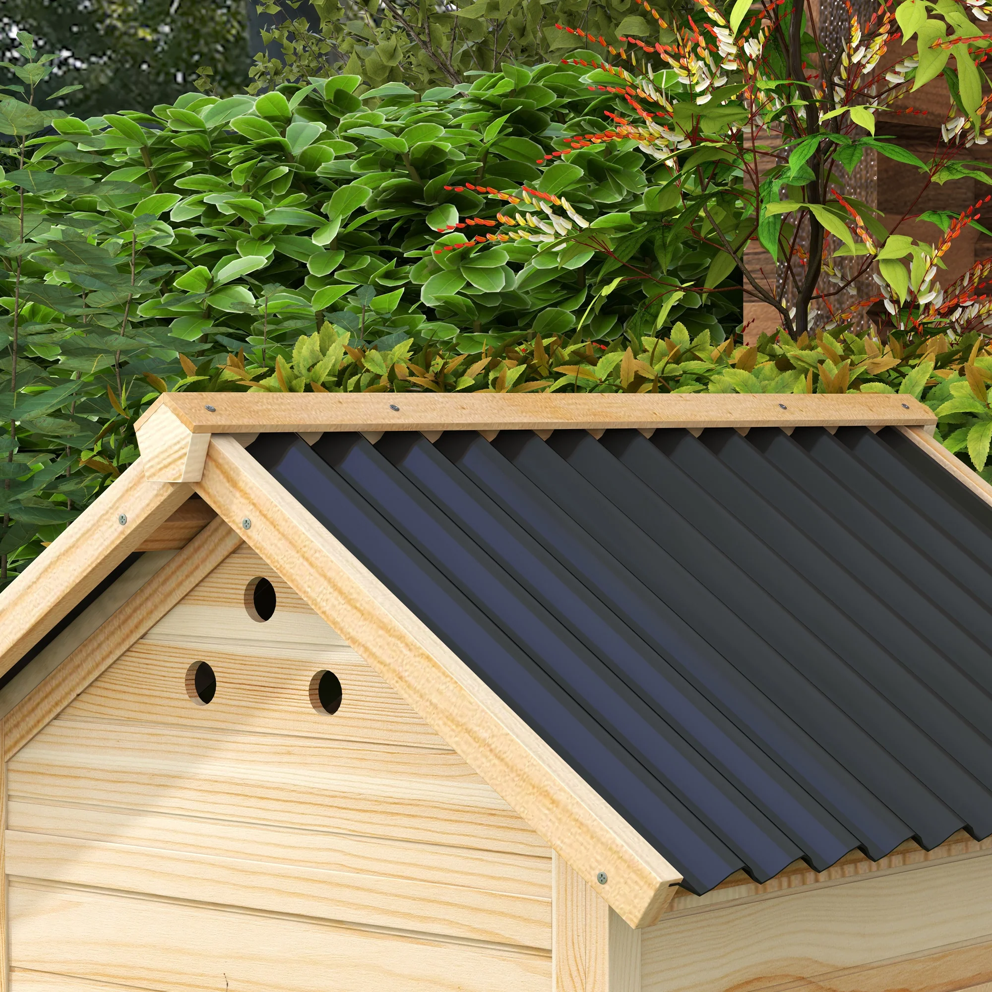 PawHut Wooden Duck House, Poultry Coop With Double Doors, Openable Roof - Image 9