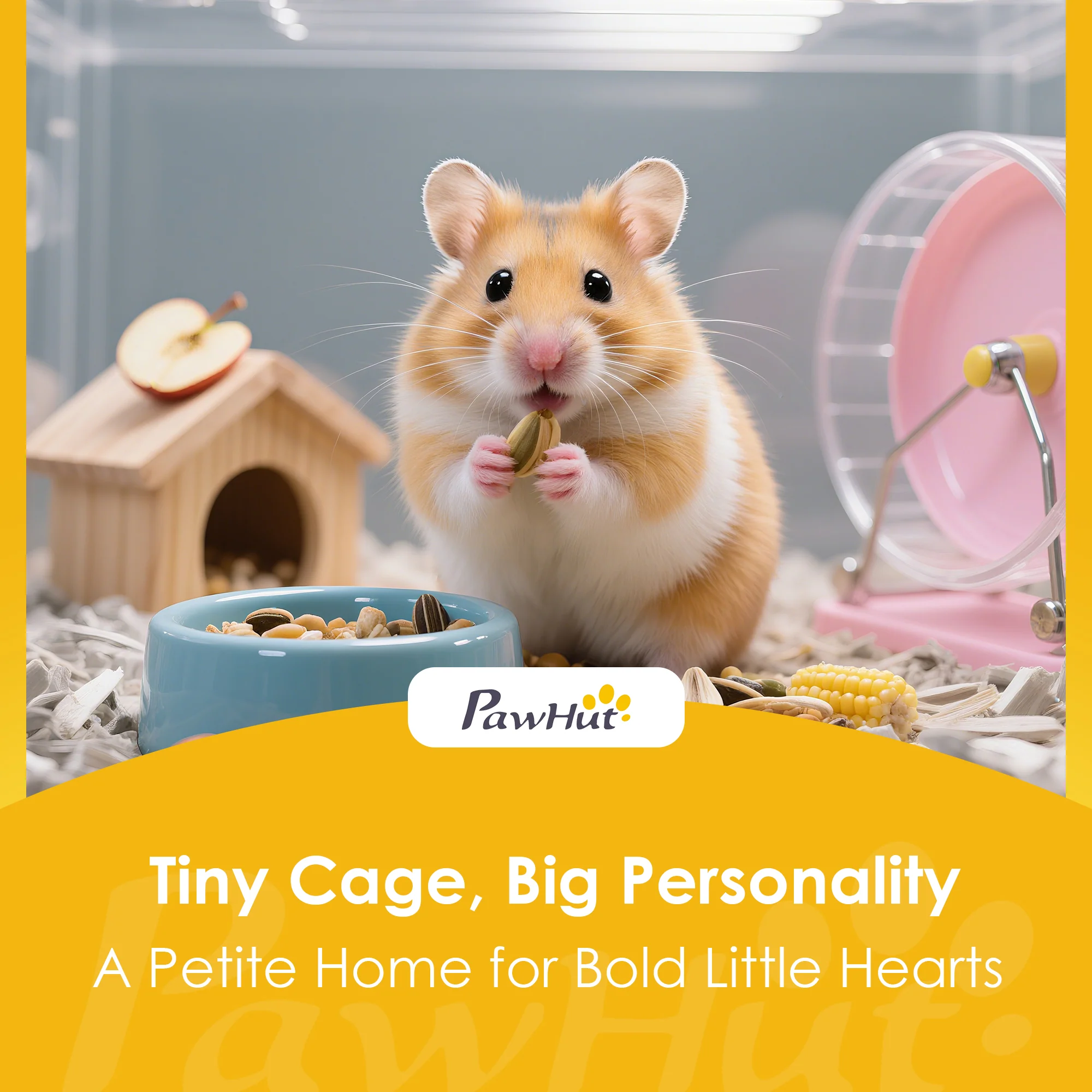 PawHut Wooden Hamster Cage w/ Detachable Bottom, Hut, Seesaw, Light Grey - Image 9