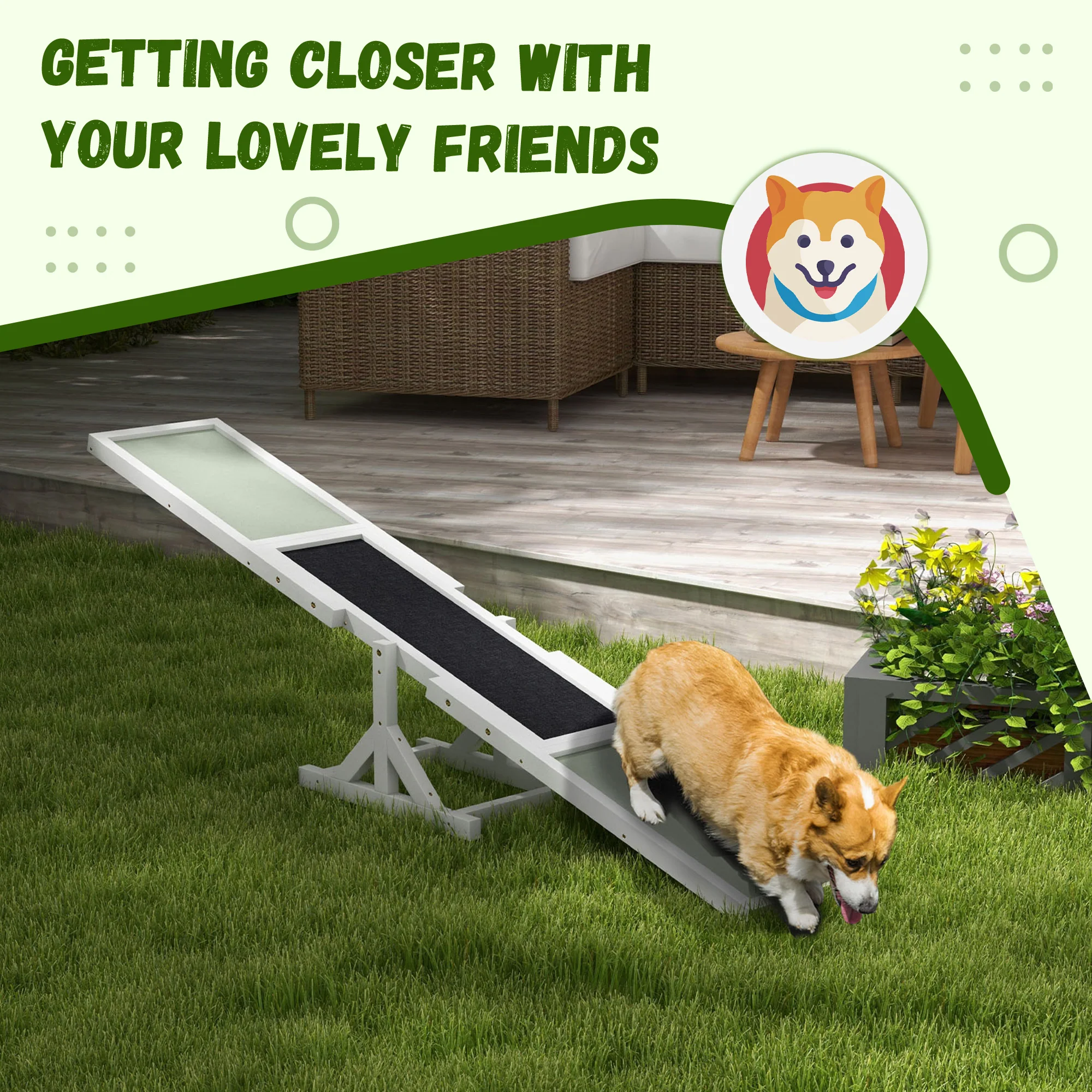 PawHut Wooden Pet Seesaw For Big Dogs With Anti-Slip Surface - Image 15