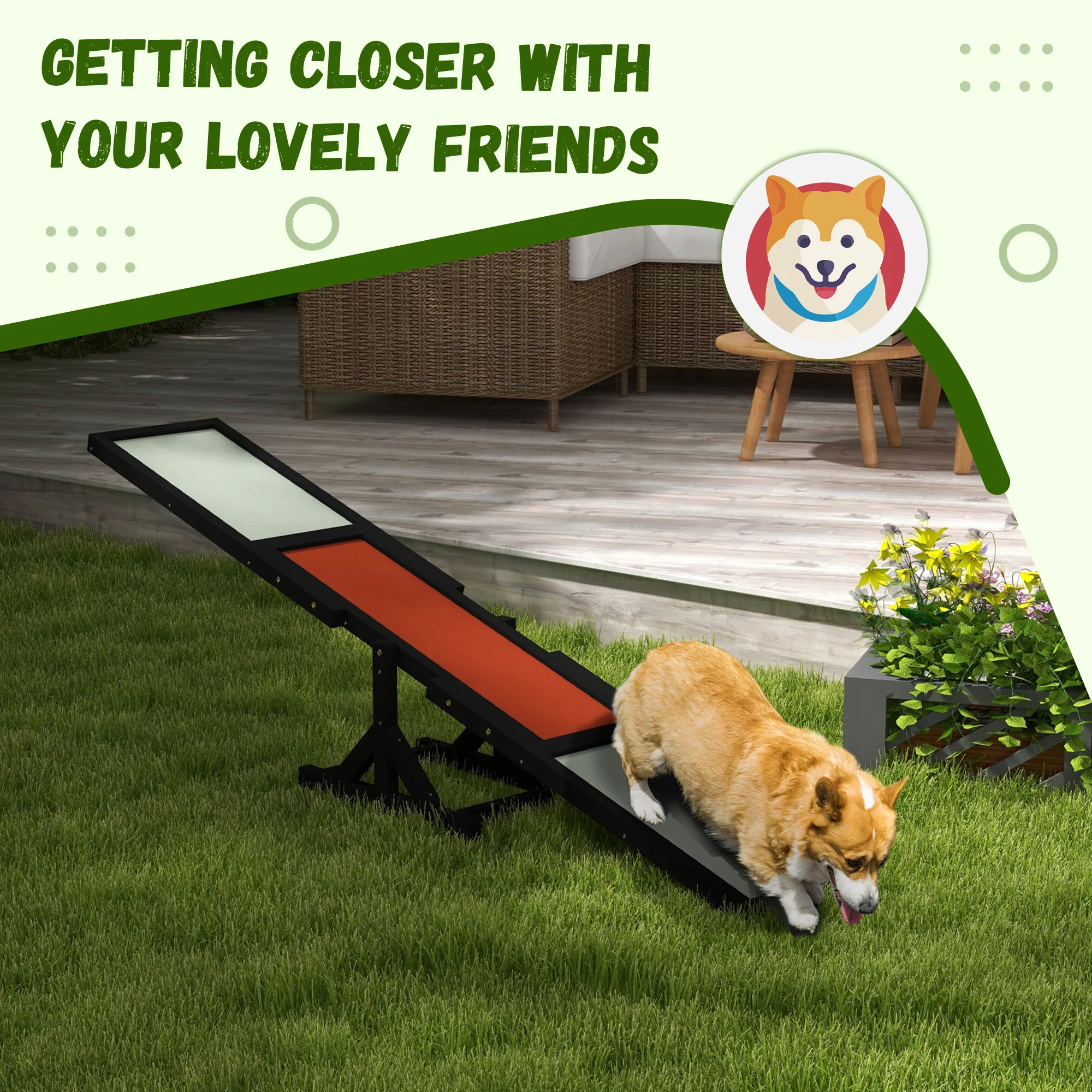 PawHut Wooden Pet Seesaw For Big Dogs With Anti-Slip Surface - Image 6
