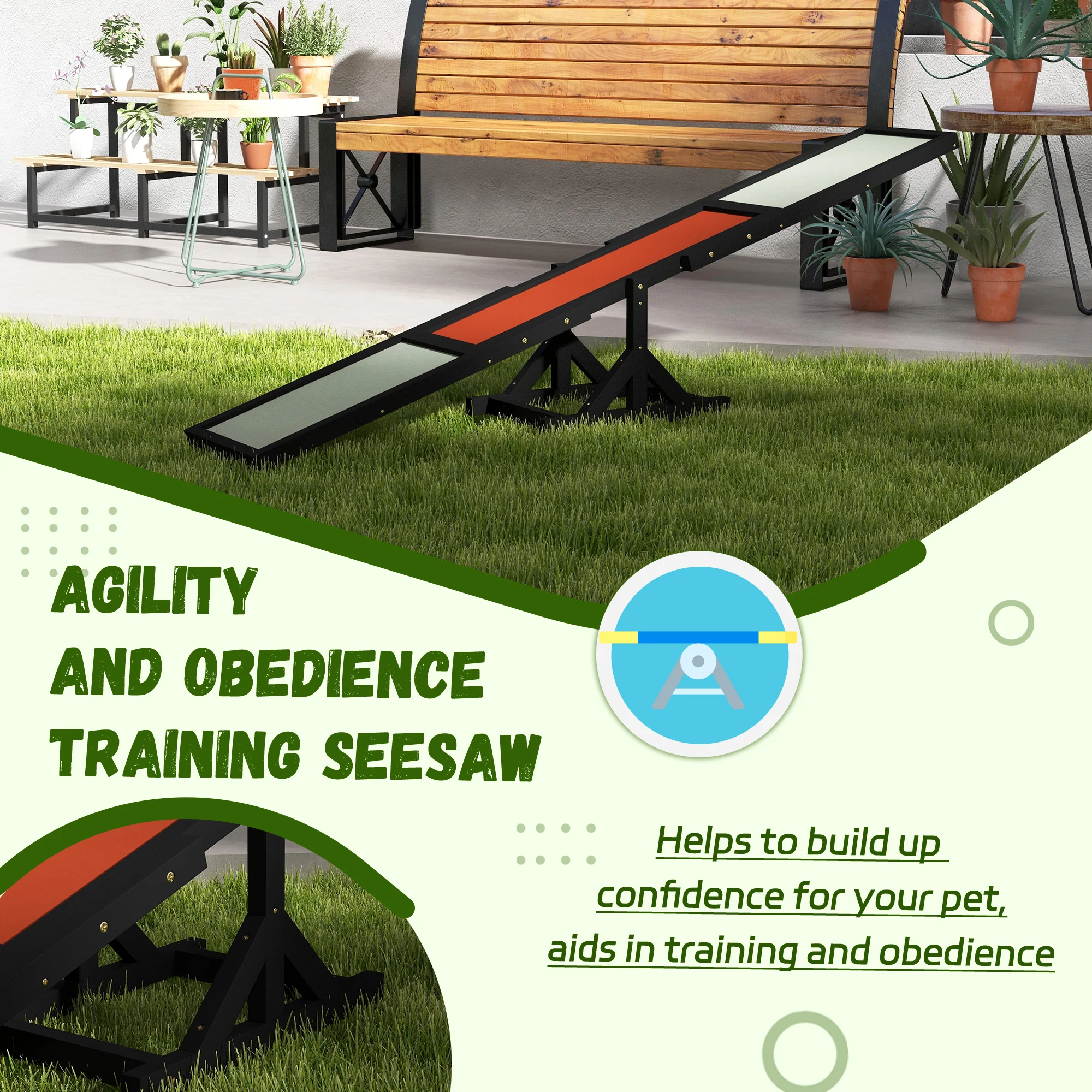 PawHut Wooden Pet Seesaw For Big Dogs With Anti-Slip Surface - Image 7
