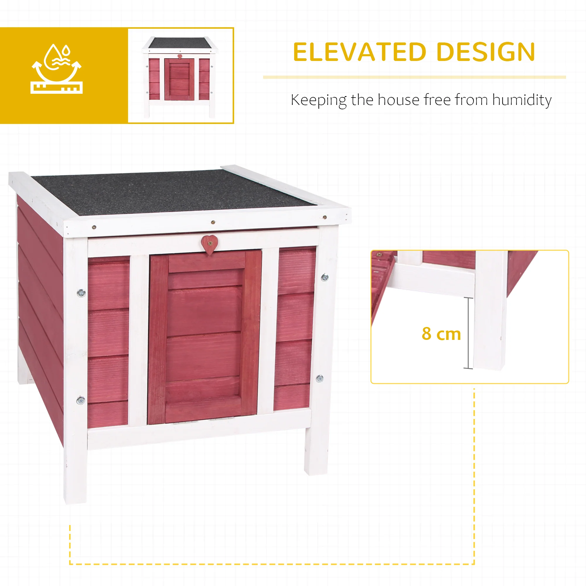 PawHut Wooden Rabbit Hutch Bunny Cage Guinea Pig House Pet Habitat Ferret Red - Image 4