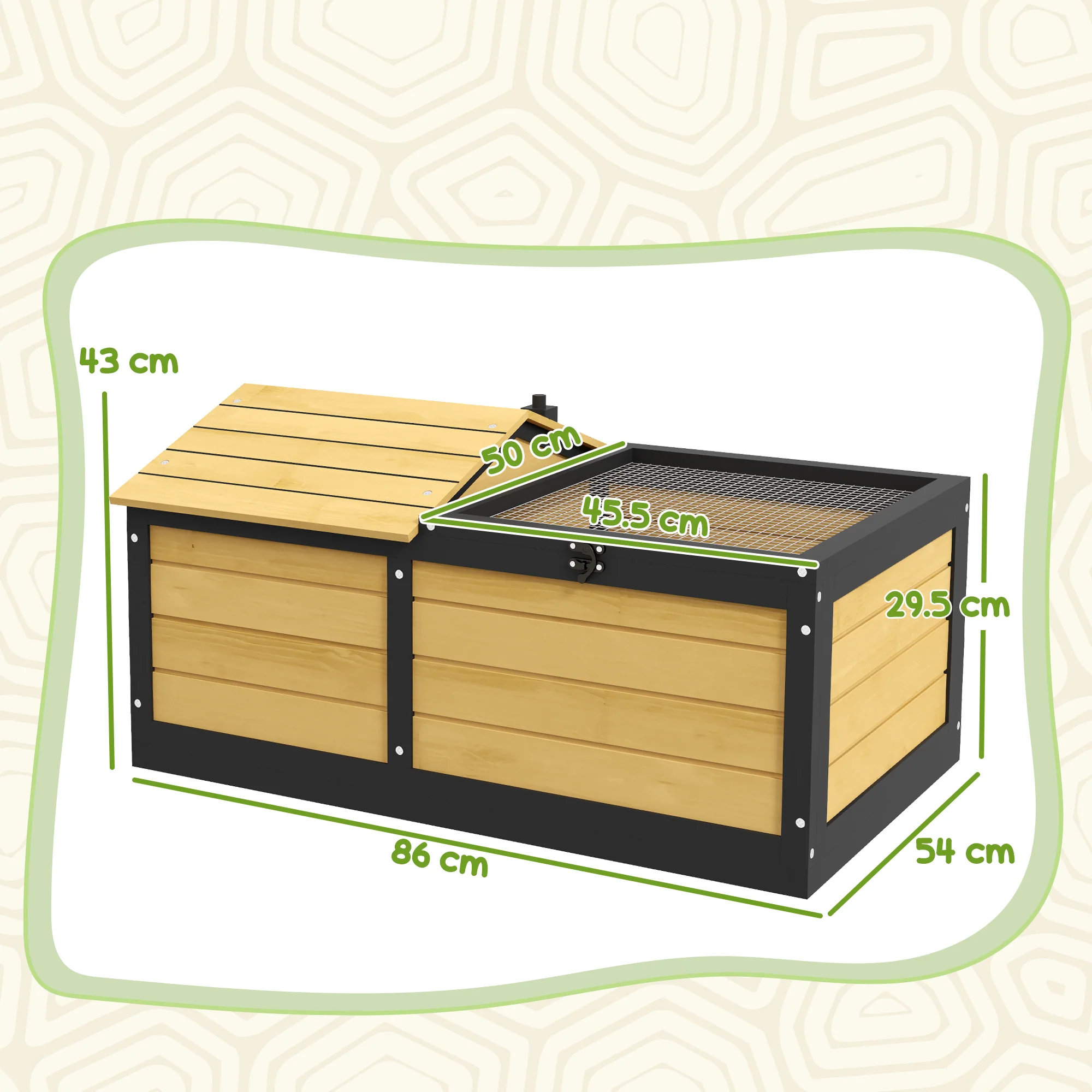 PawHut Wooden Tortoise House, Small Pet Reptile with Hide Shelter Den and Run - Image 5