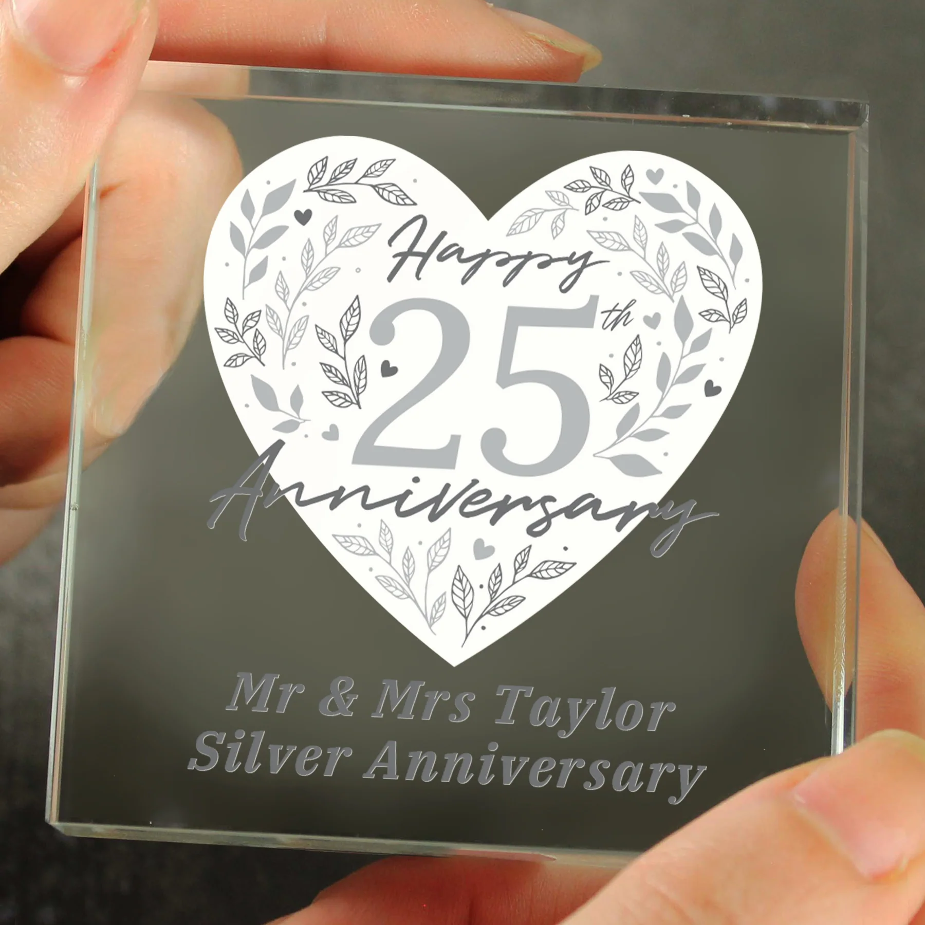 Personalised 25th Silver Wedding Anniversary Crystal Token - Image 3