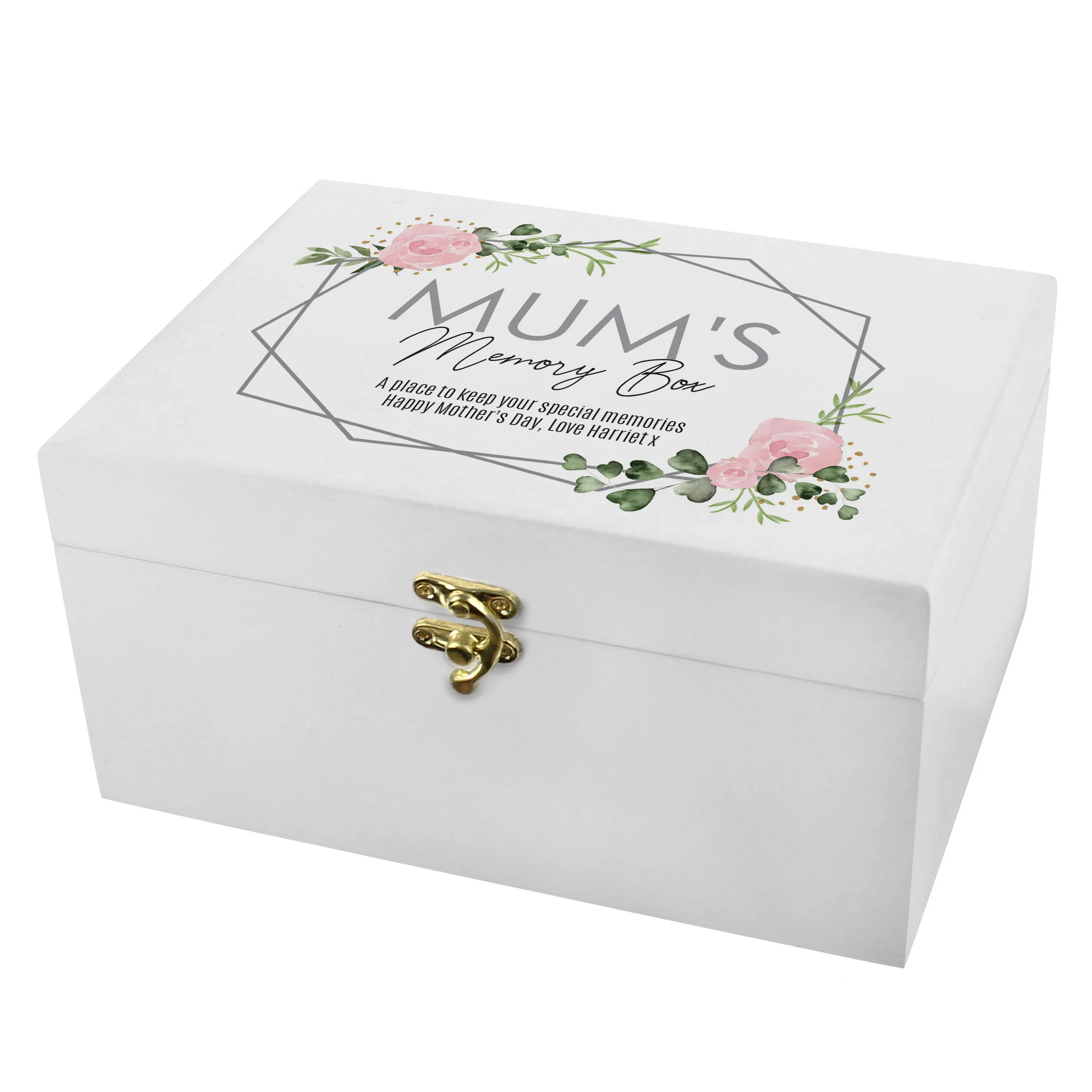 Personalised Abstract Rose White Wooden Keepsake Box - Image 2