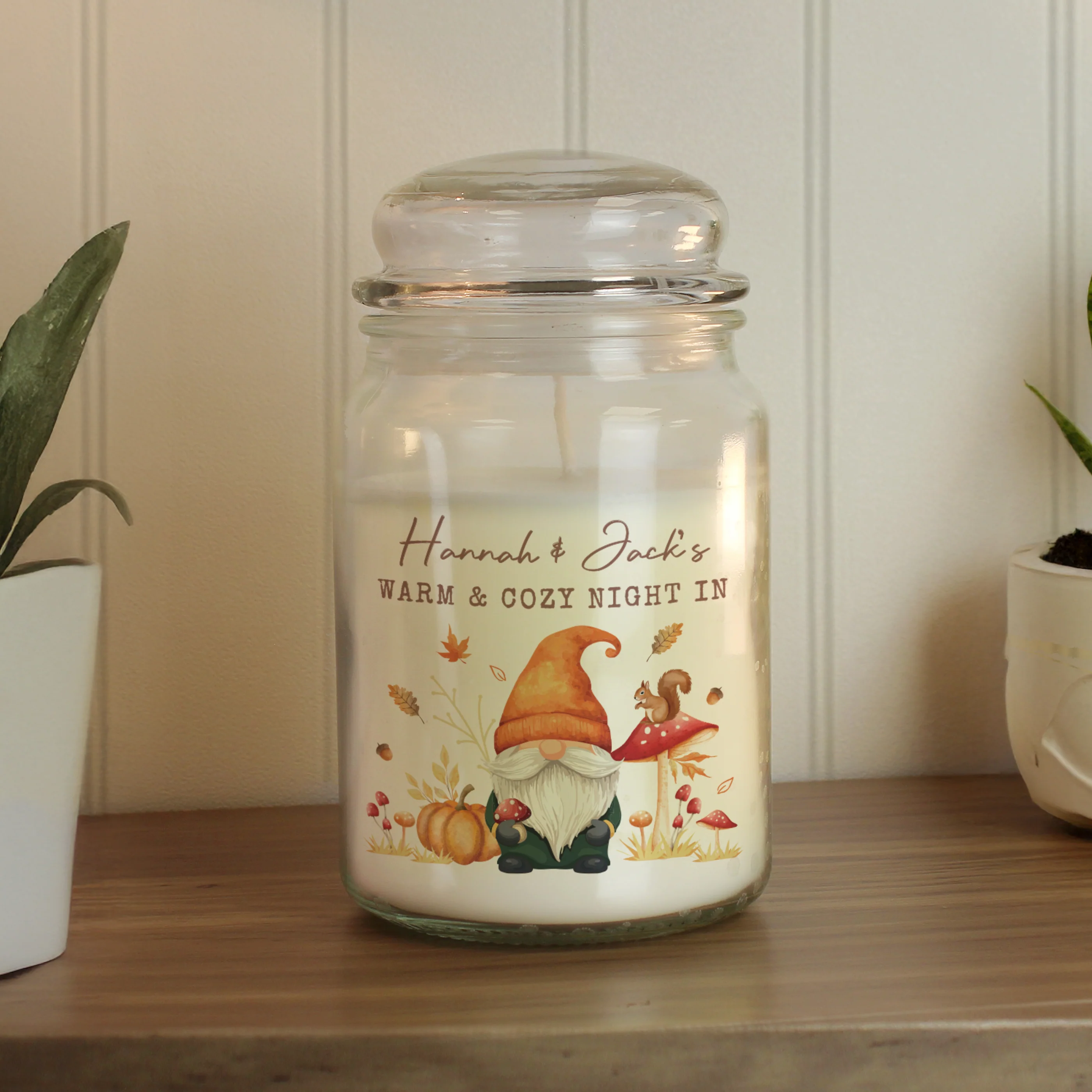 Personalised Autumn Gonk Large Candle Jar - Image 3