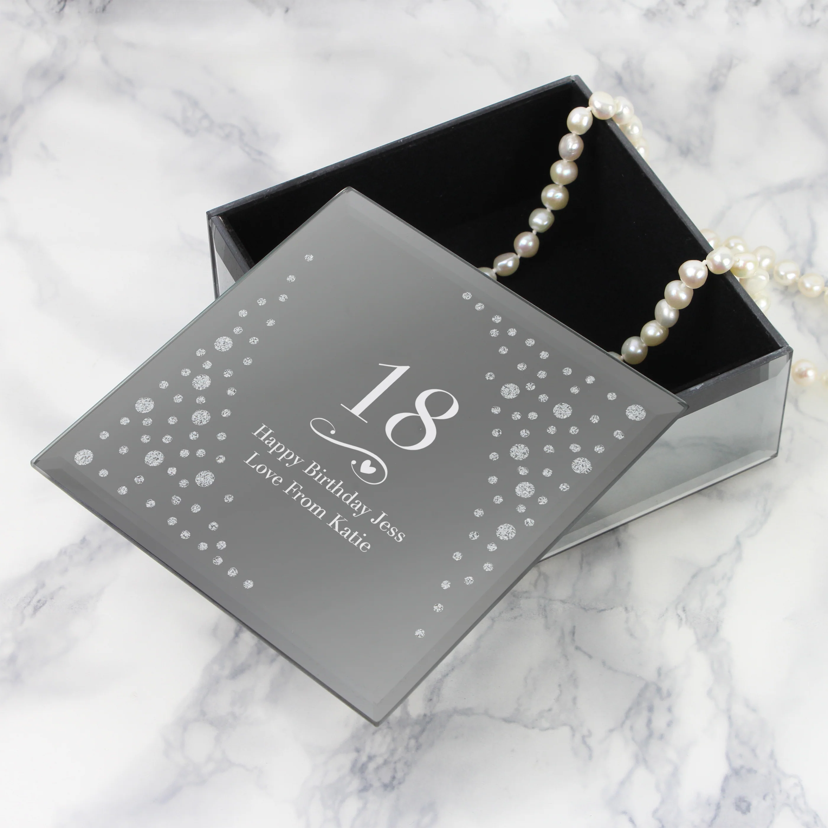 Personalised Big Age Swirls & Hearts Diamante Glass Trinket Box - Image 3
