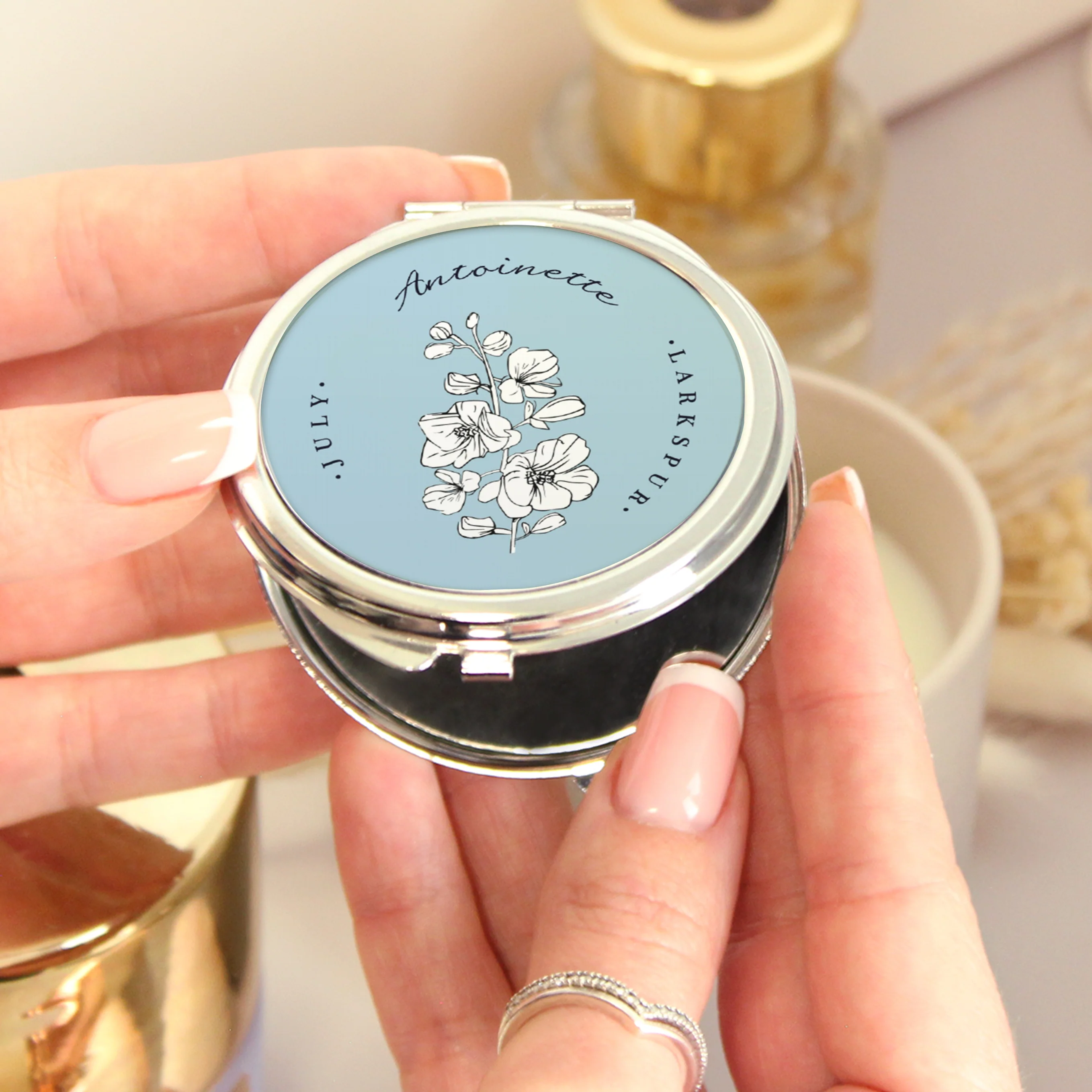 Personalised Birth Flower Round Compact Mirror - Image 8