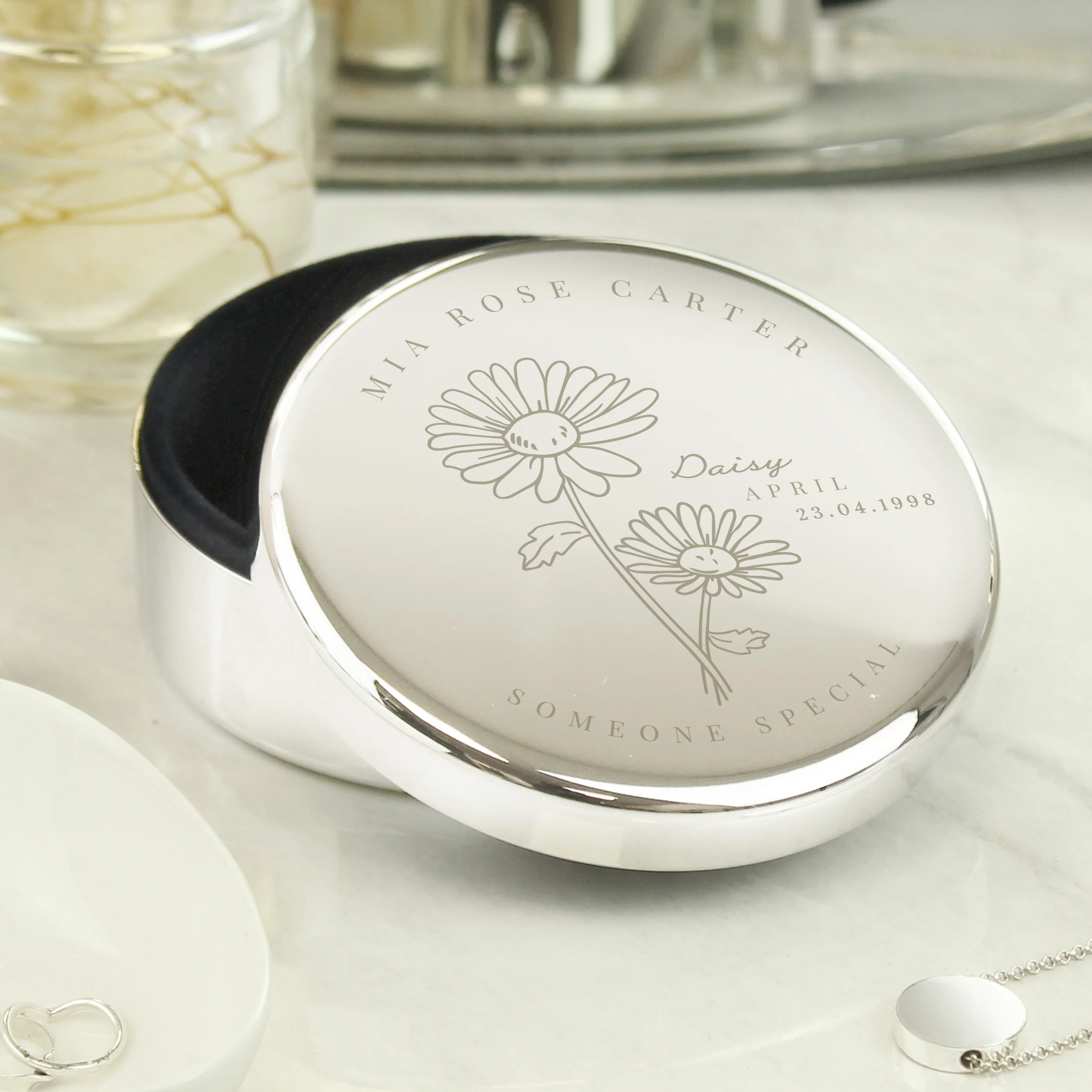 Personalised Birth Month Birth Flower Round Trinket Box - Image 15
