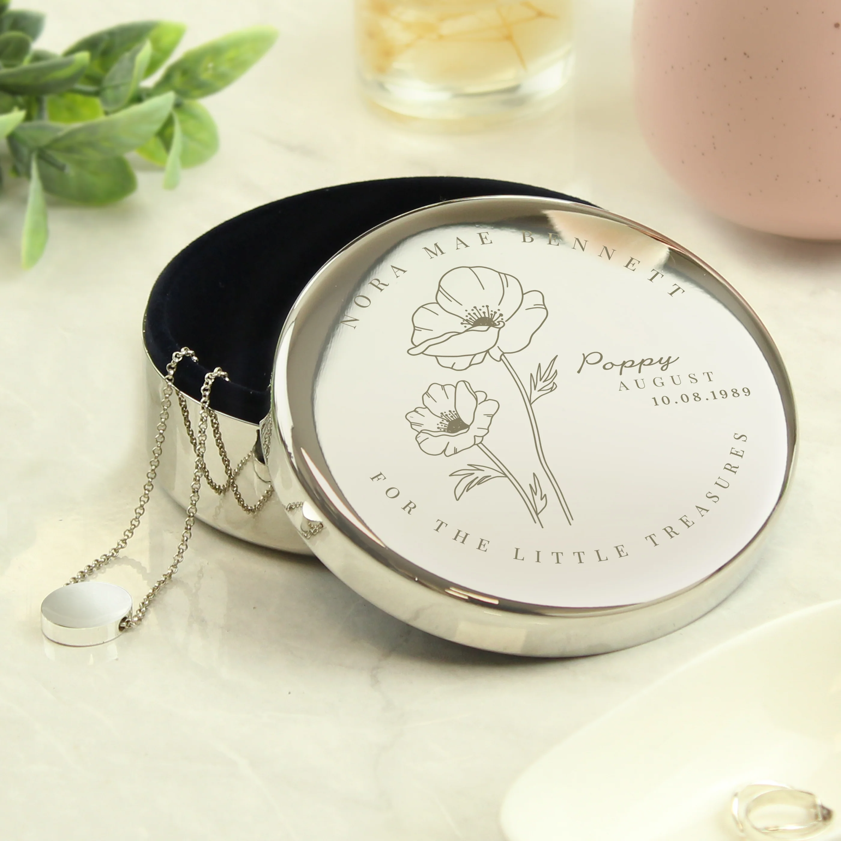 Personalised Birth Month Birth Flower Round Trinket Box - Image 29