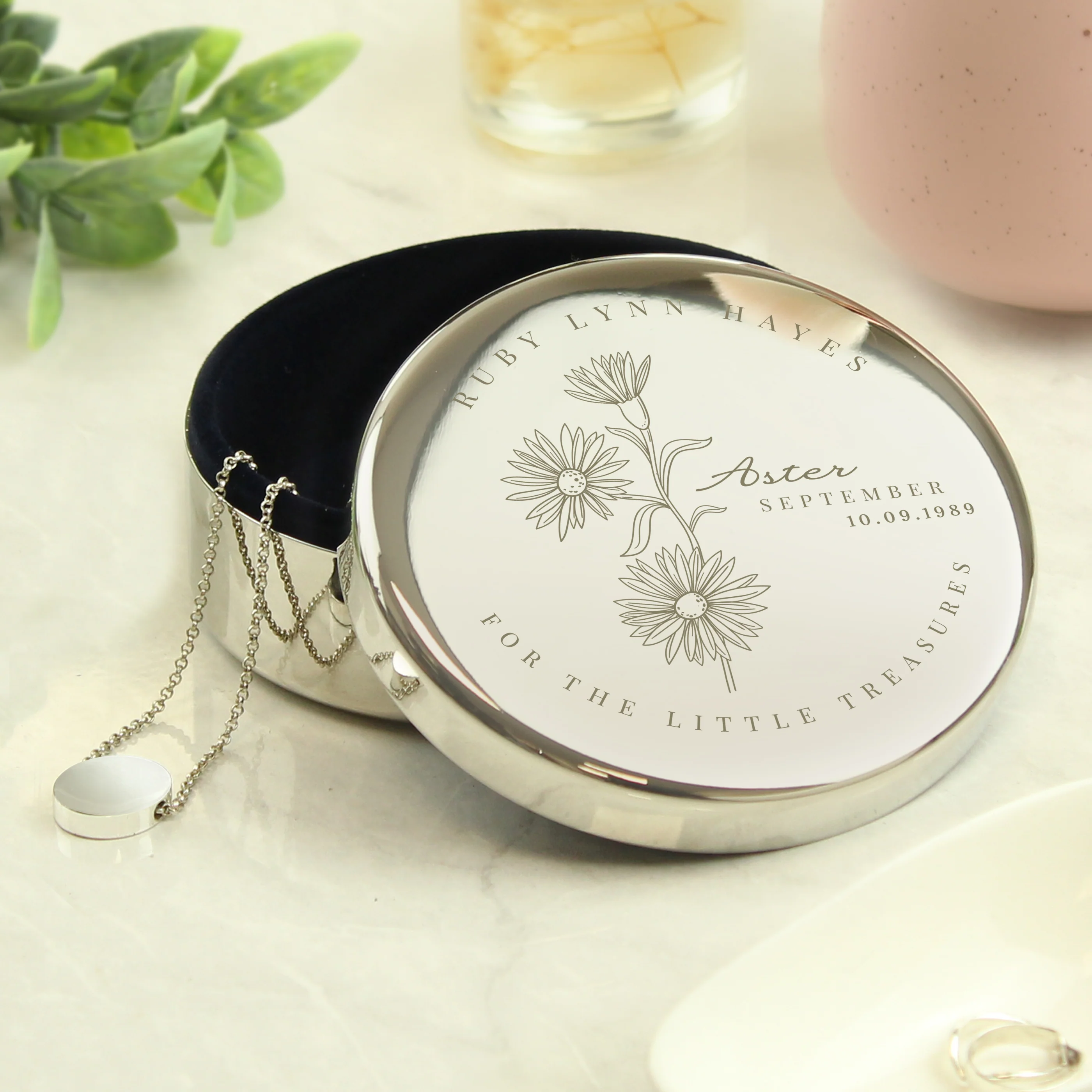 Personalised Birth Month Birth Flower Round Trinket Box - Image 33