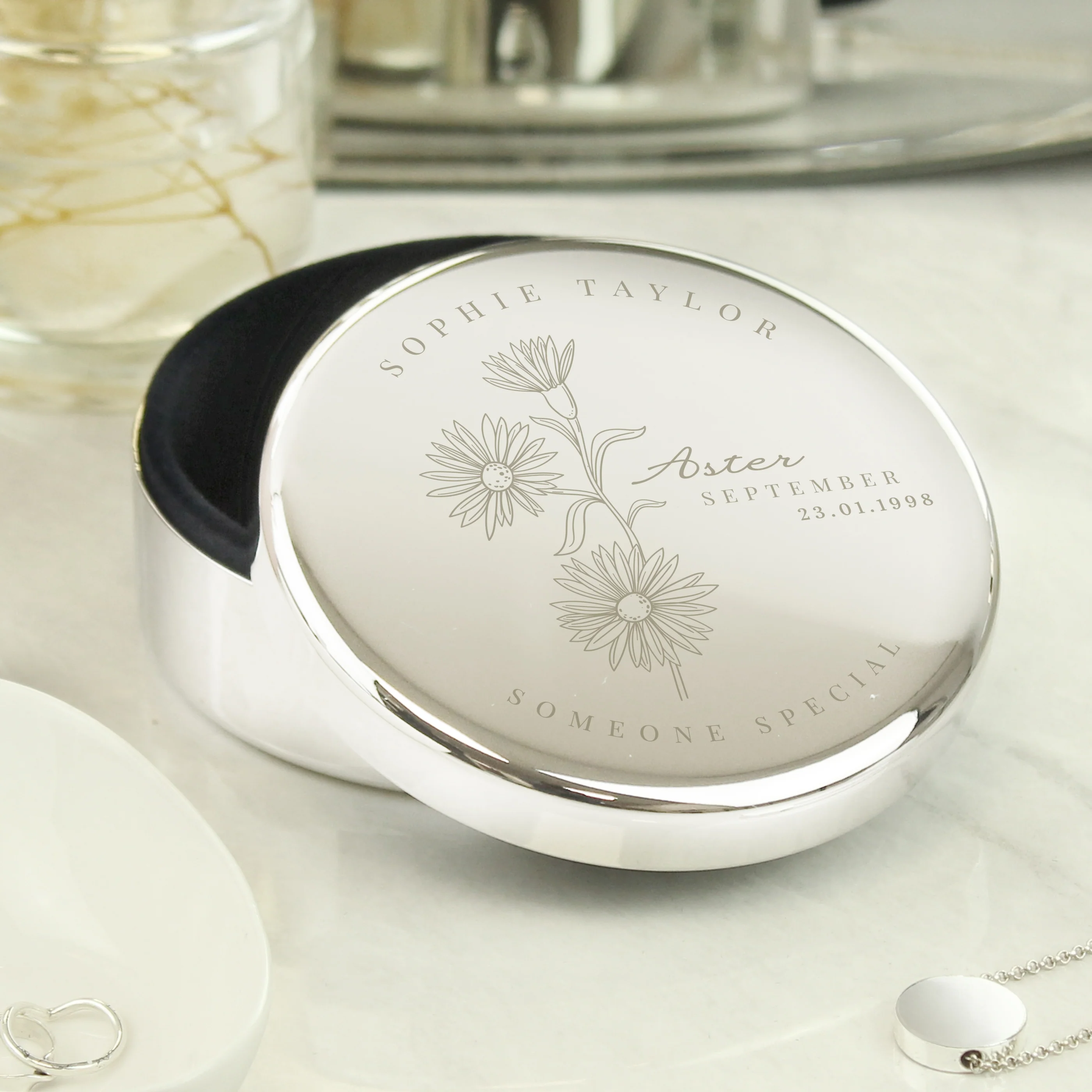 Personalised Birth Month Birth Flower Round Trinket Box - Image 35
