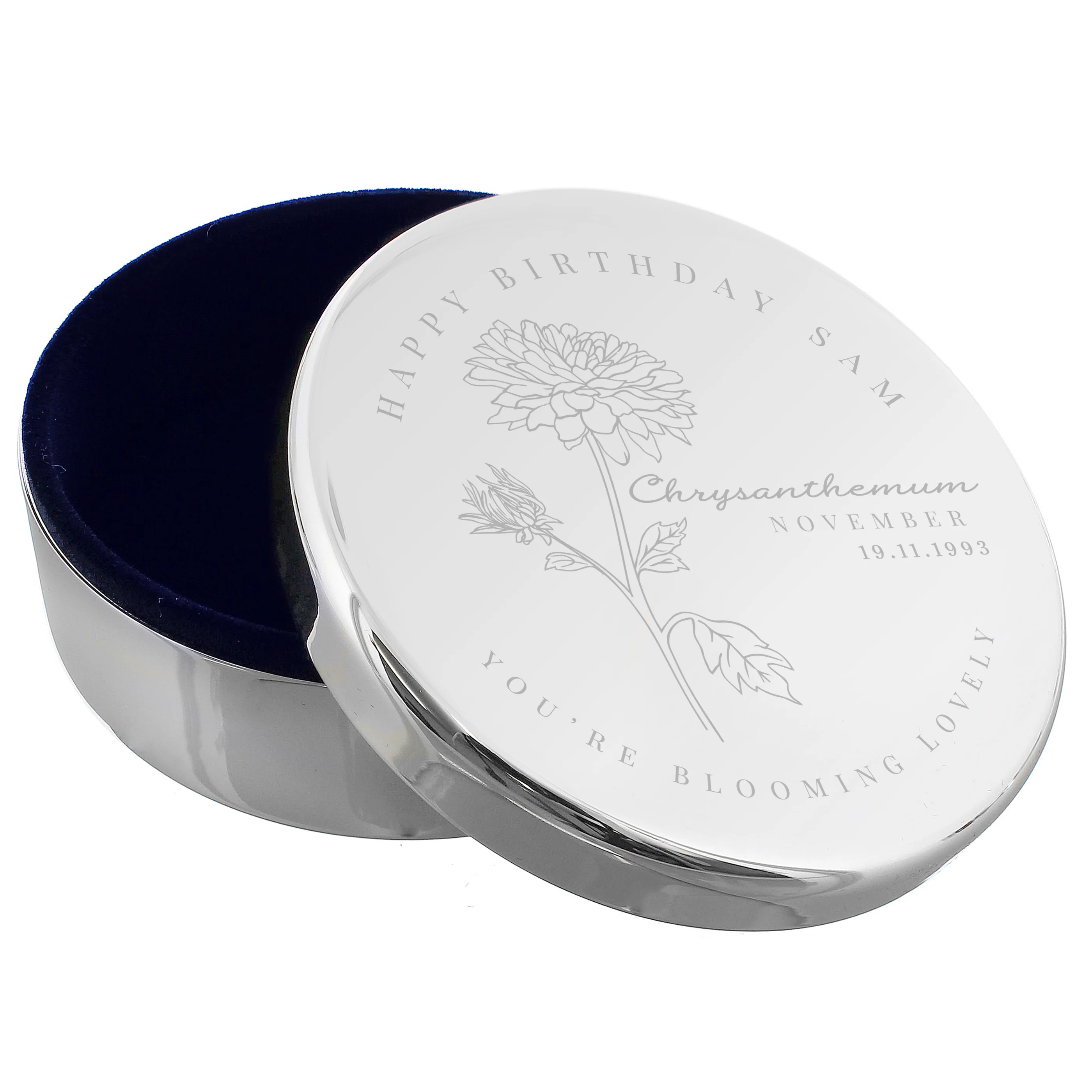 Personalised Birth Month Birth Flower Round Trinket Box - Image 44