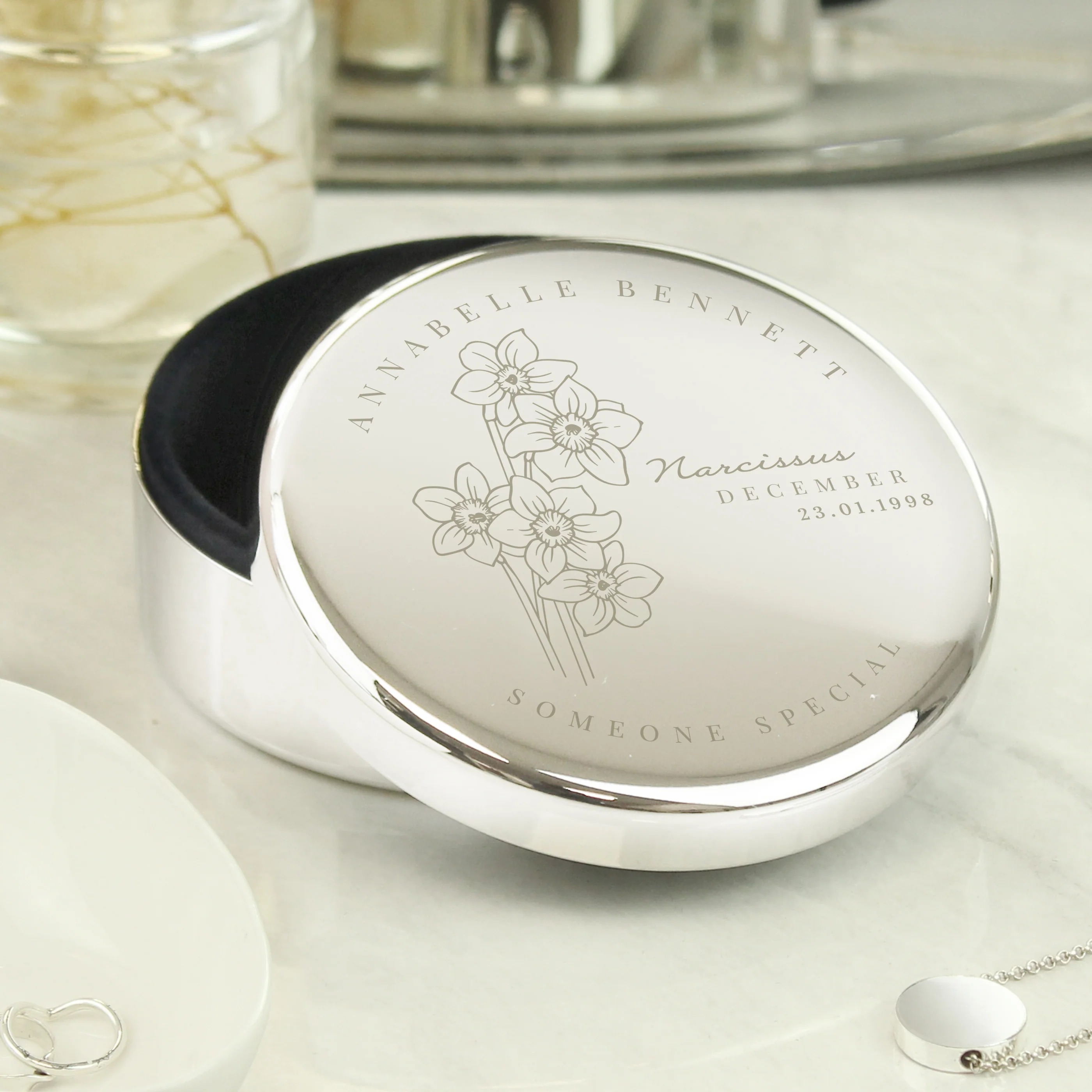 Personalised Birth Month Birth Flower Round Trinket Box - Image 47