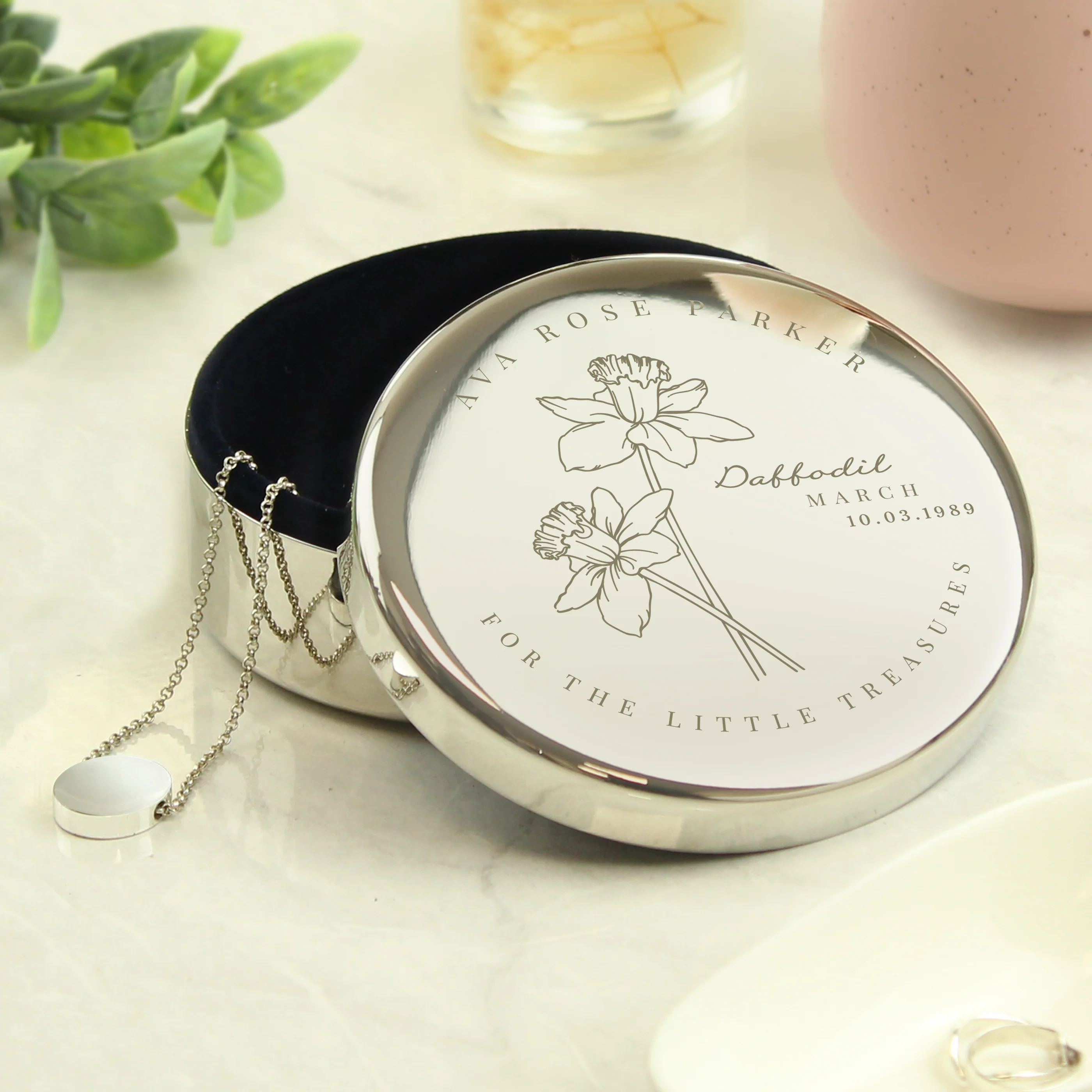 Personalised Birth Month Birth Flower Round Trinket Box - Image 9