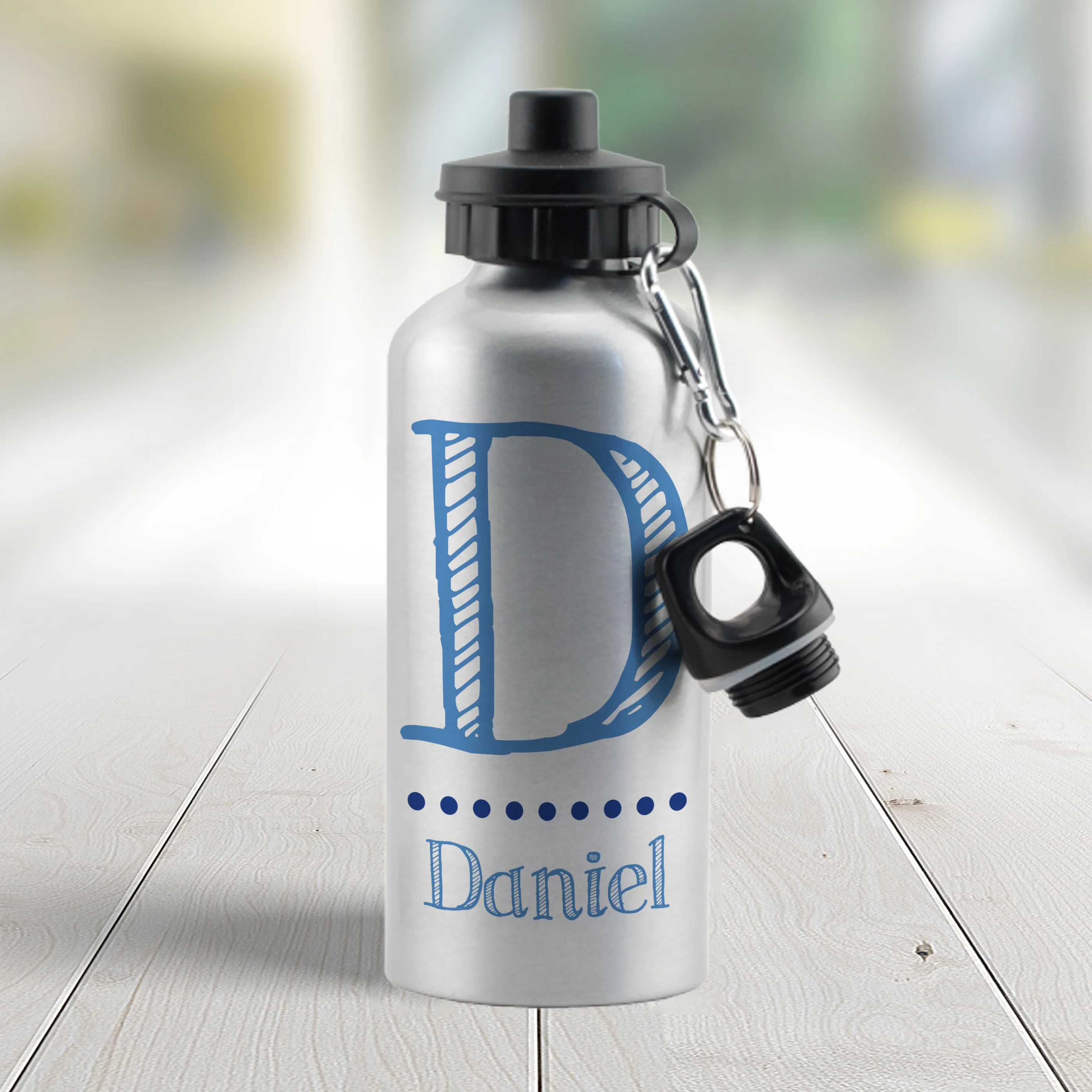 Personalised Blue Name Silver Drinks Bottle - Image 2