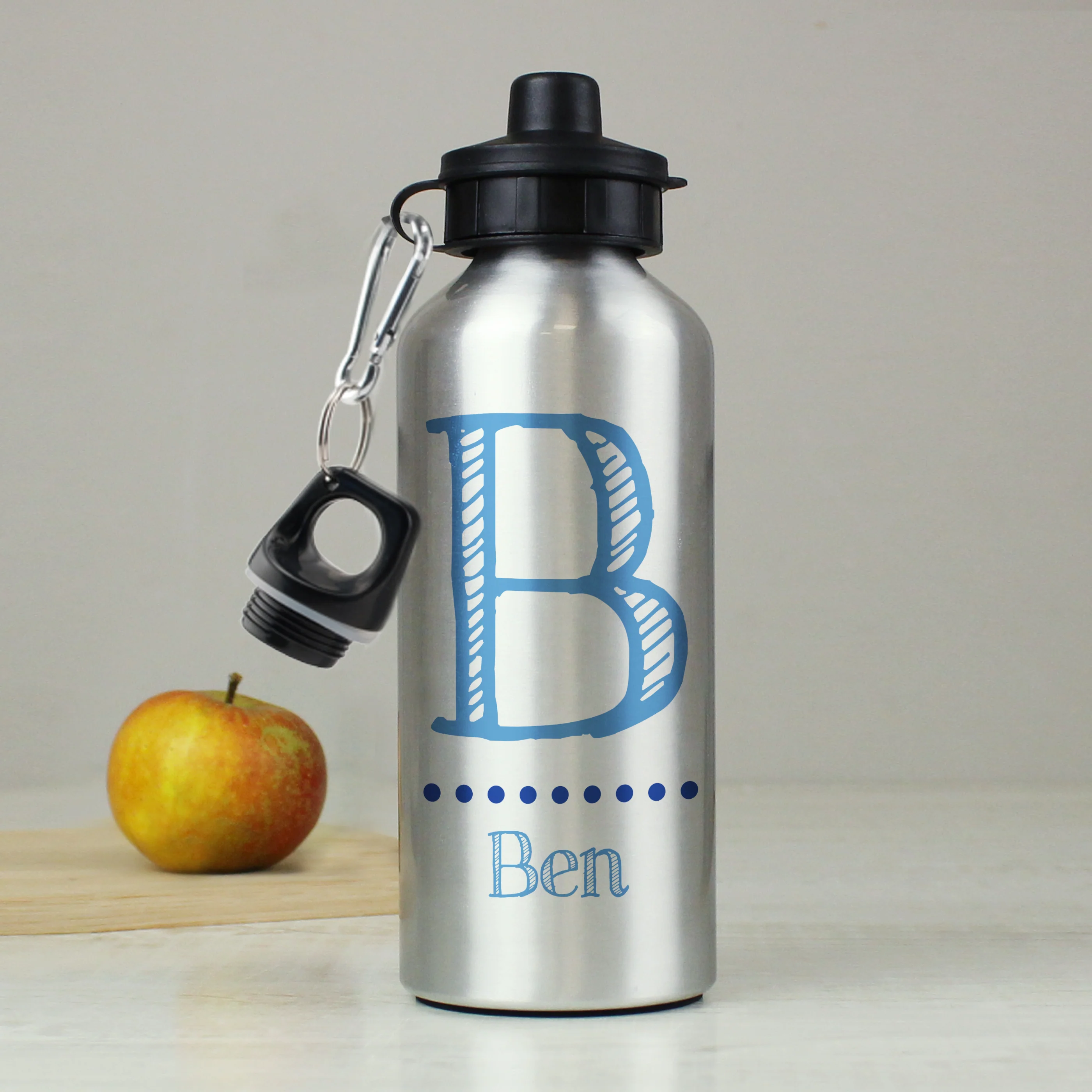 Personalised Blue Name Silver Drinks Bottle - Image 3
