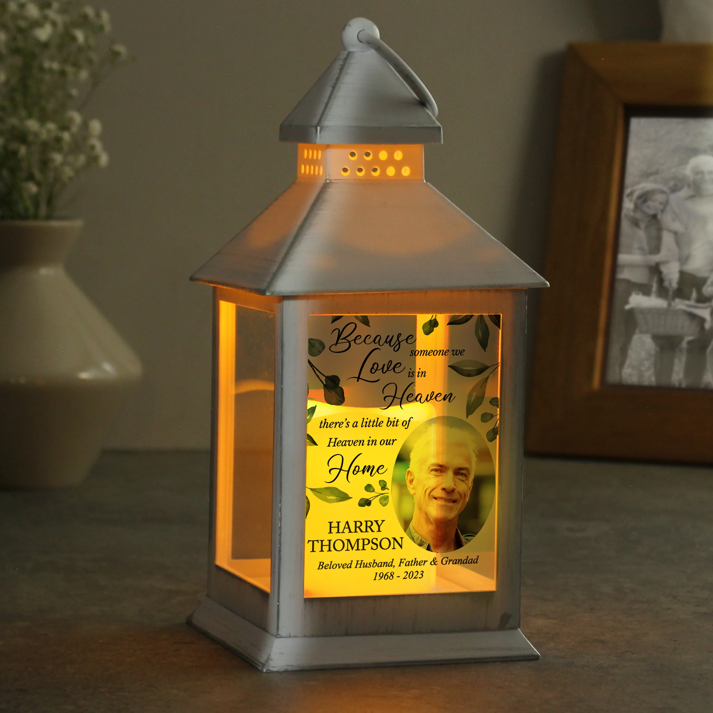 Personalised Botanical Memorial Photo Upload White Lantern - Image 5