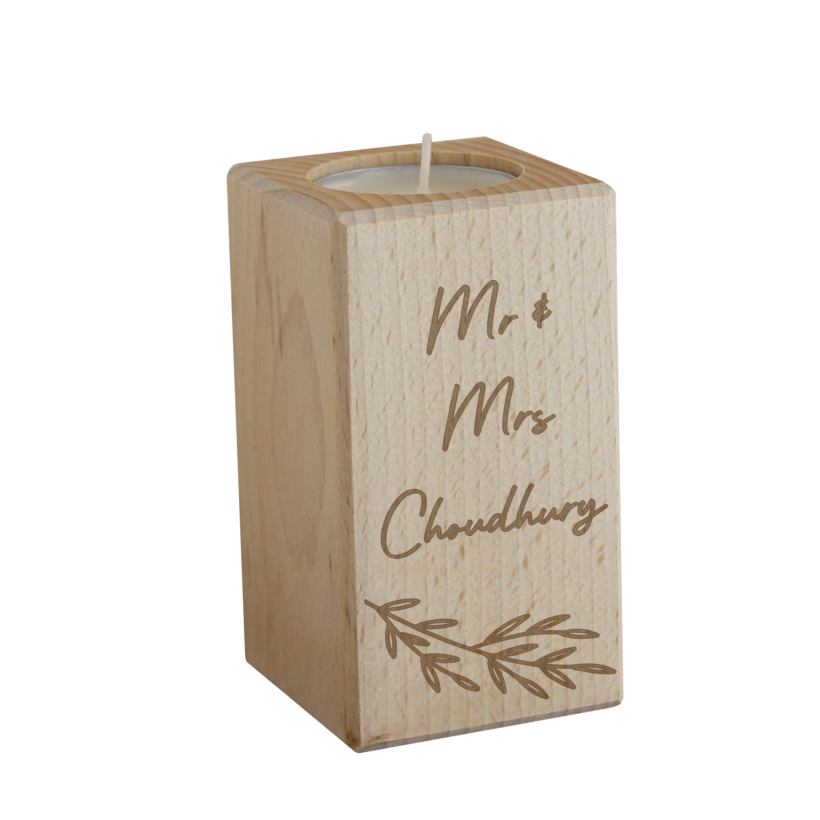 Personalised Botanical Wooden Tealight Holder - Image 5