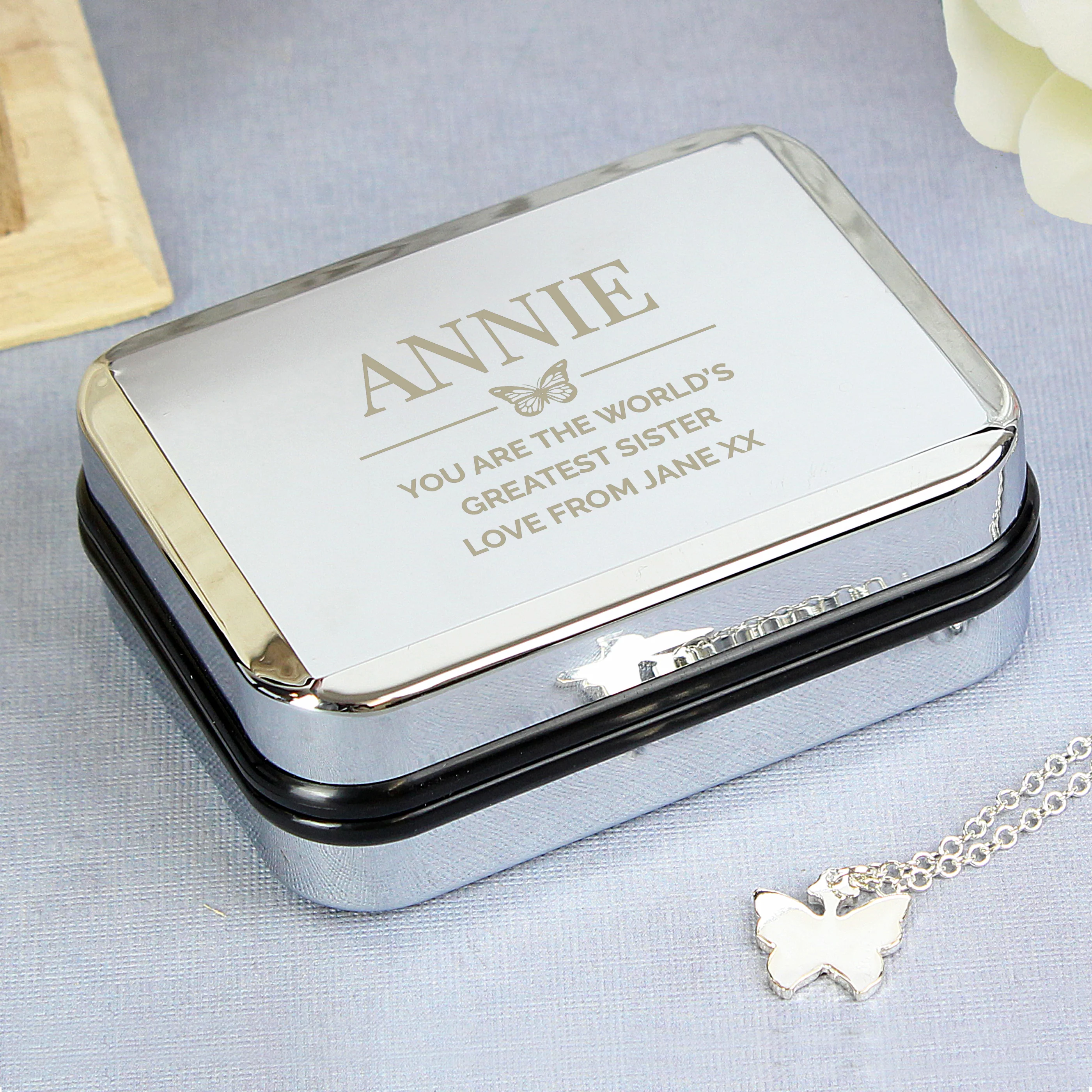 Personalised Box and Butterfly Necklace - Image 7
