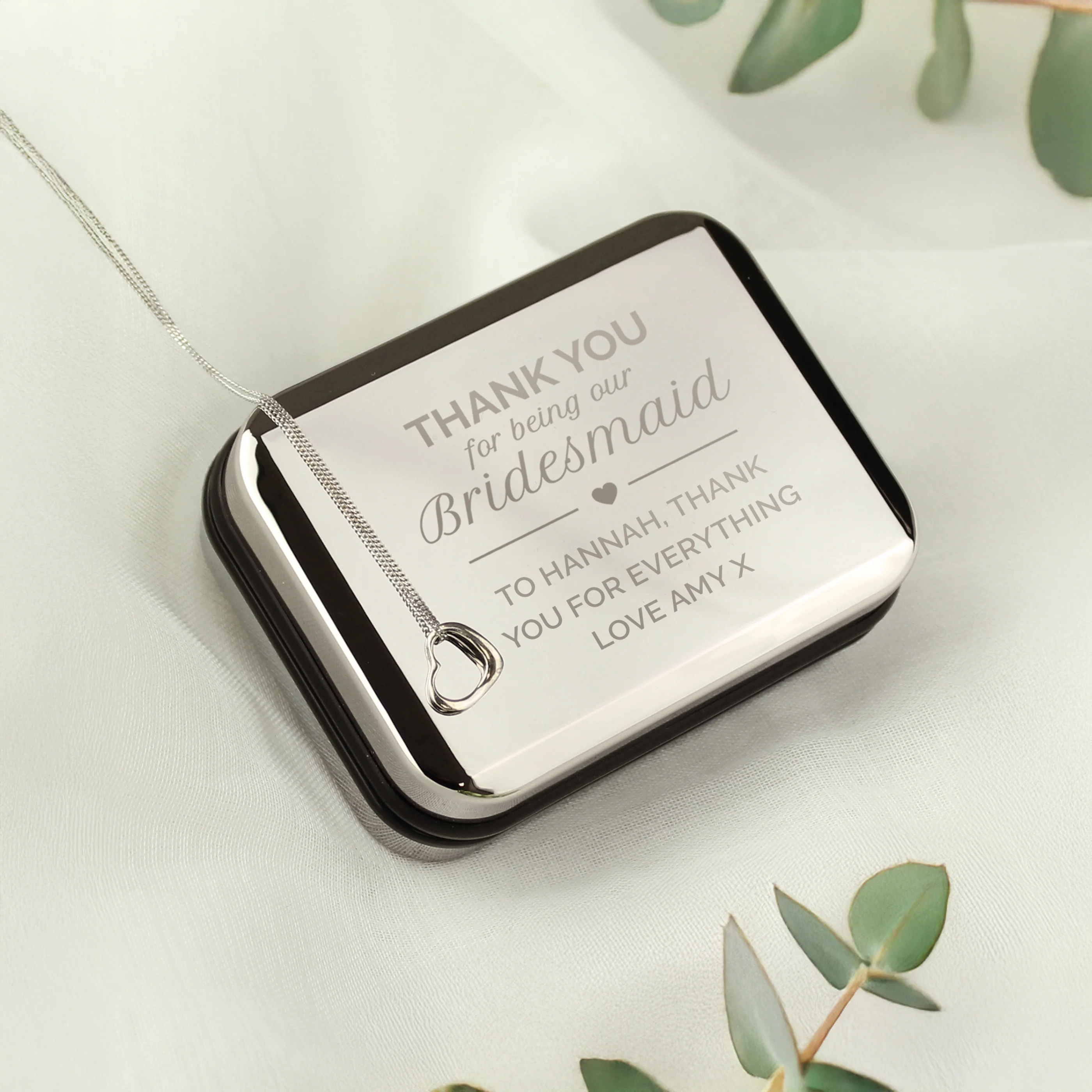 Personalised Bridesmaid Box and Sterling Silver Heart Necklace