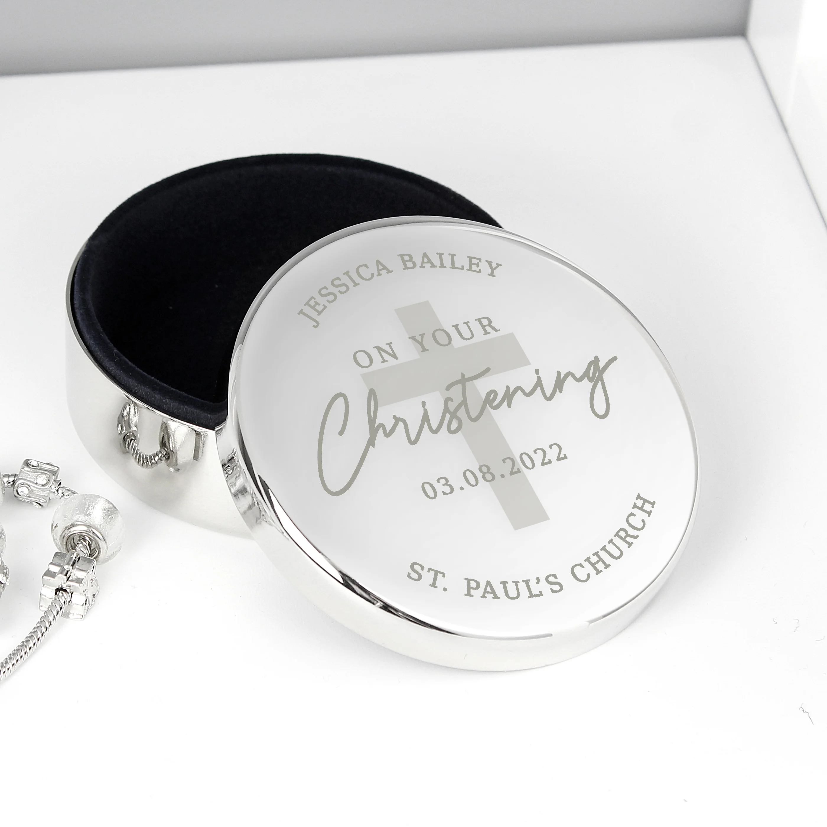 Personalised Christening Round Trinket Box - Image 2