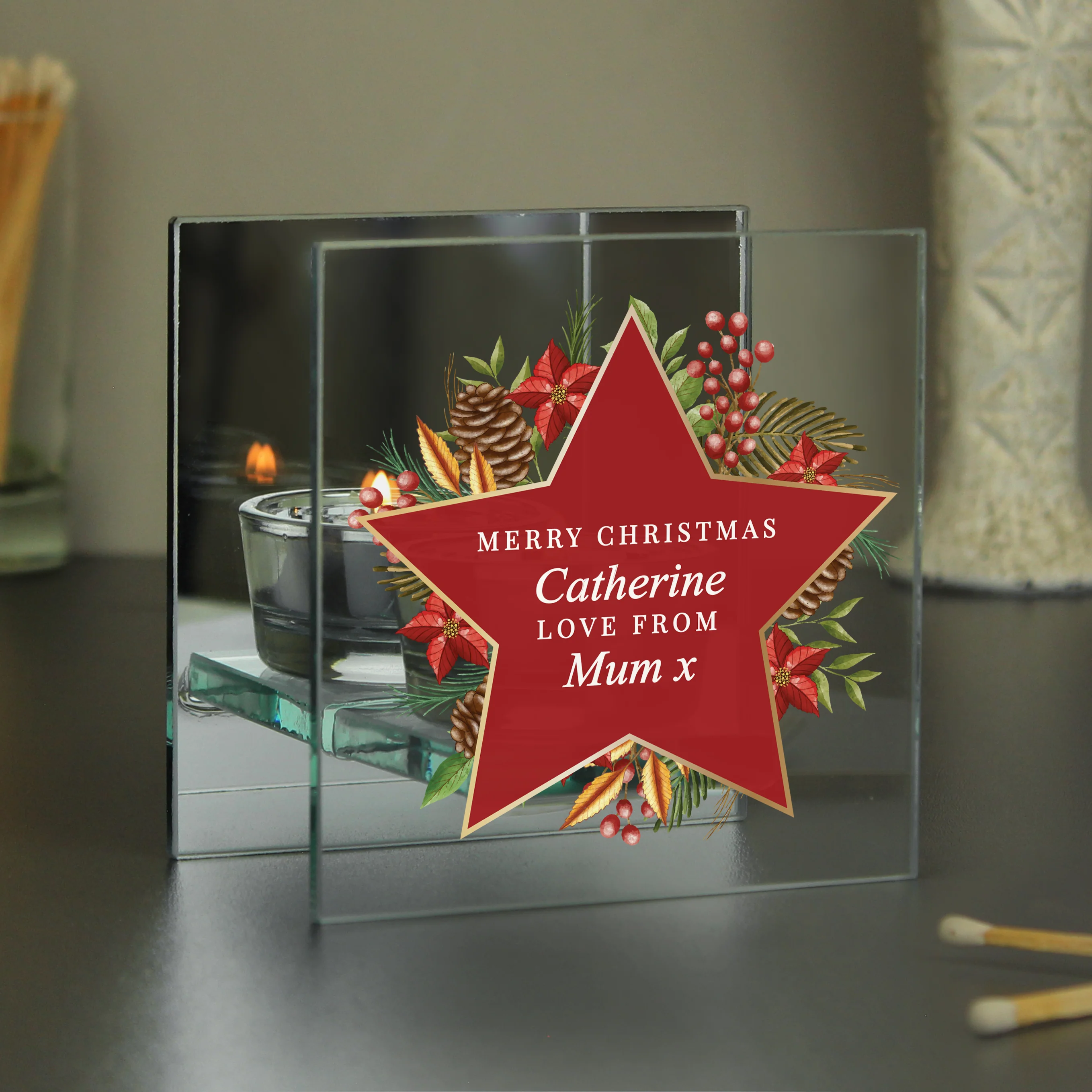 Personalised Christmas Glass Tea Light Candle Holder - Image 4