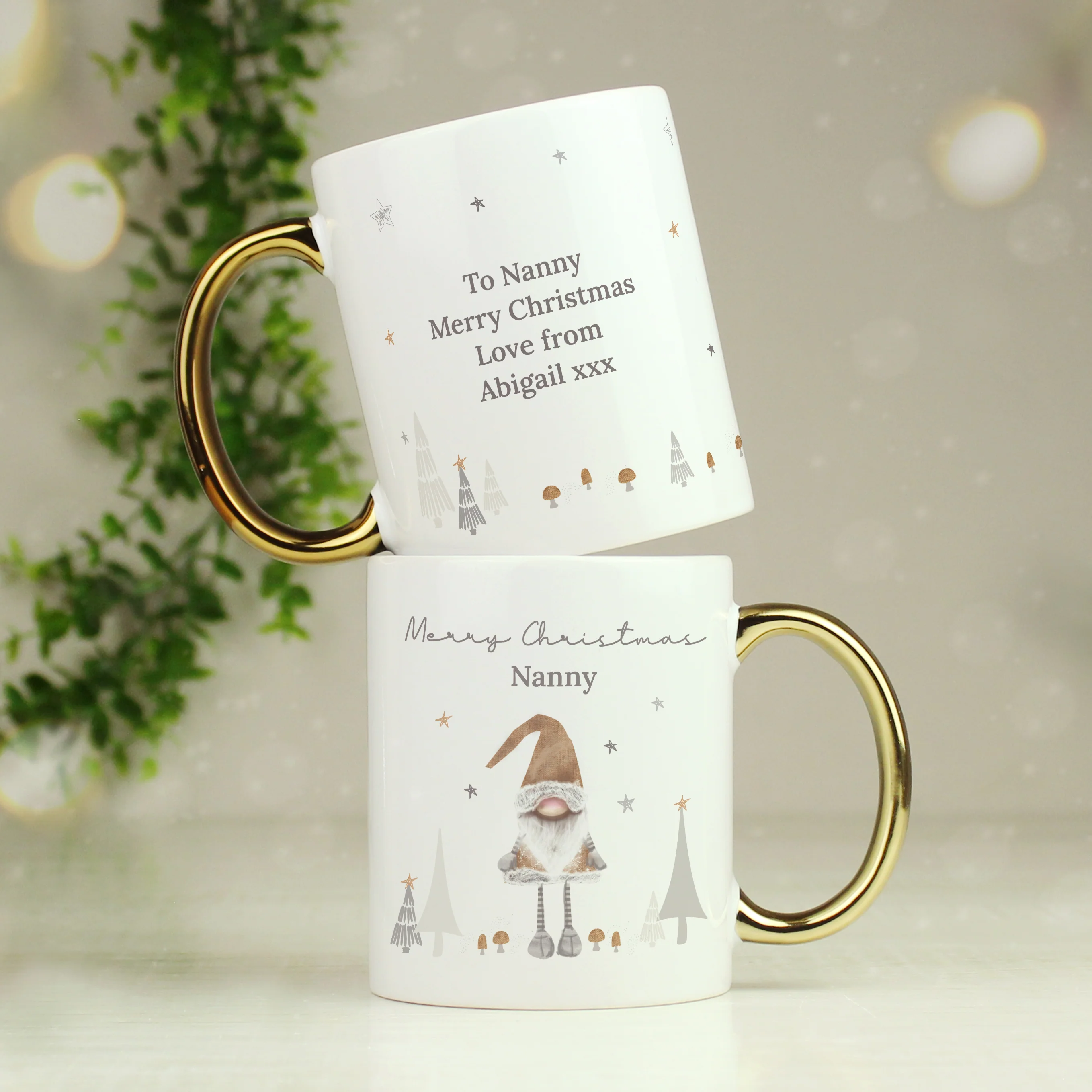 Personalised Christmas Gonk Gold Handed Mug - Image 3