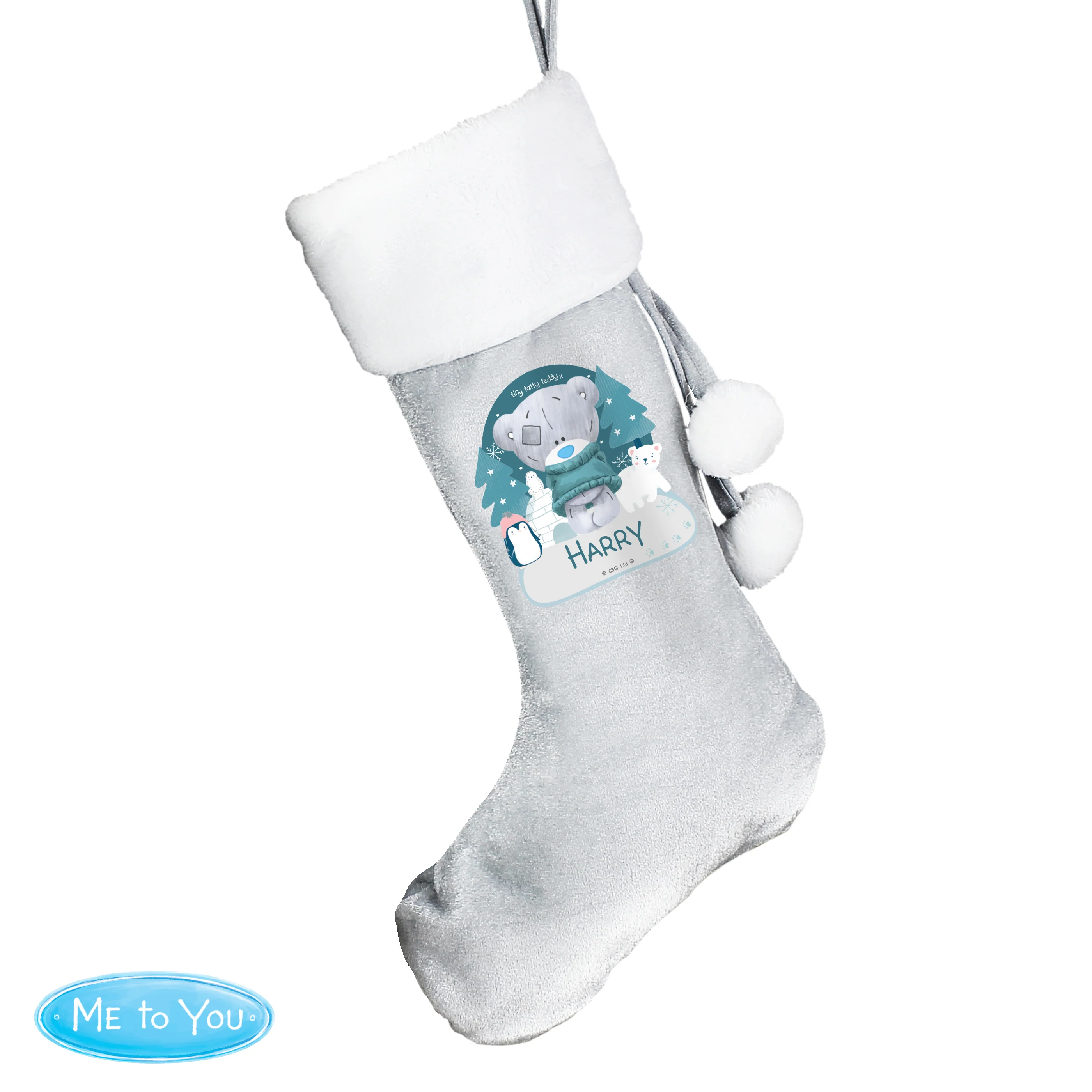 Personalised Christmas Tiny Tatty Teddy Silver Grey Stocking - Image 4