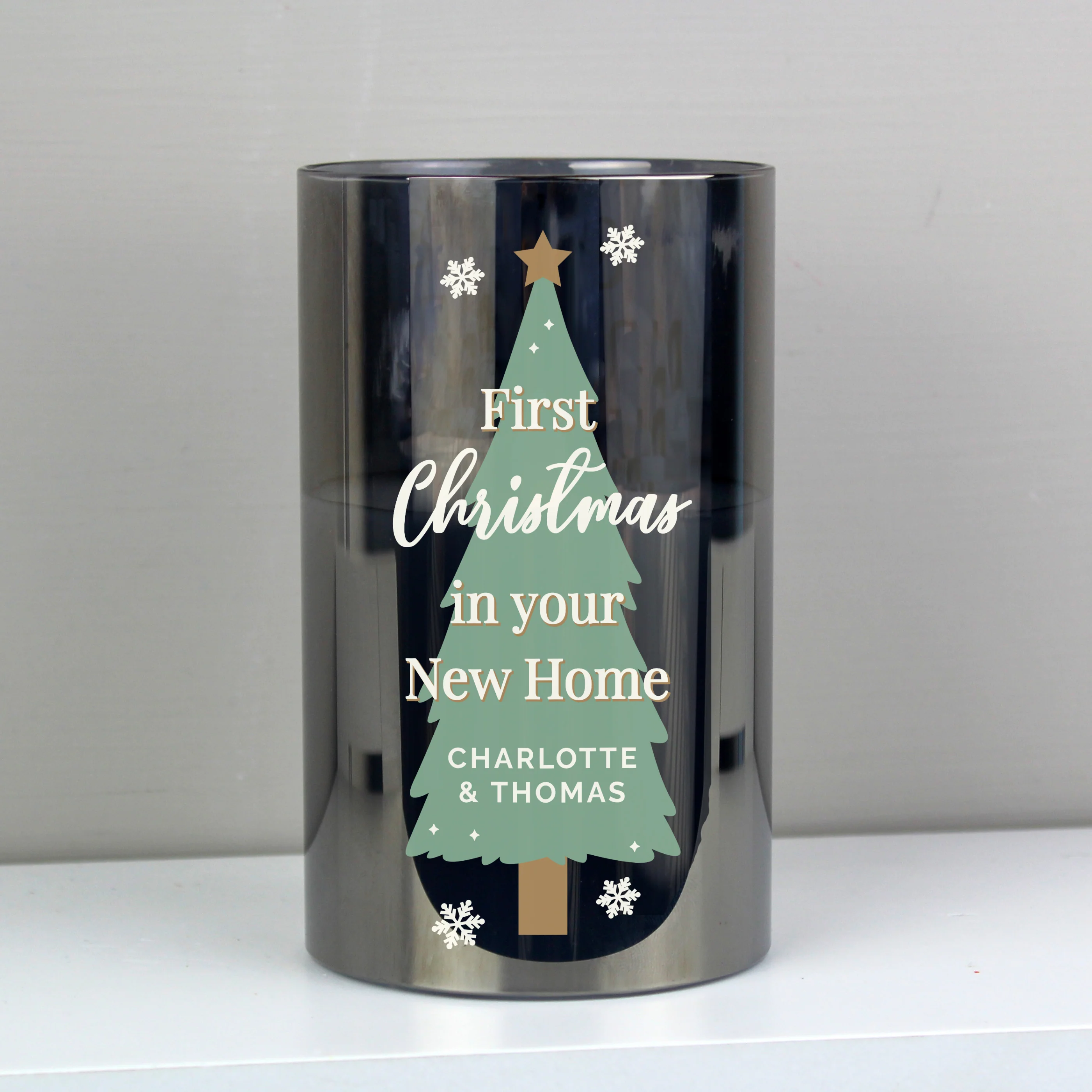 Personalised Christmas Tree Smoked Glass LED Candle - Image 2