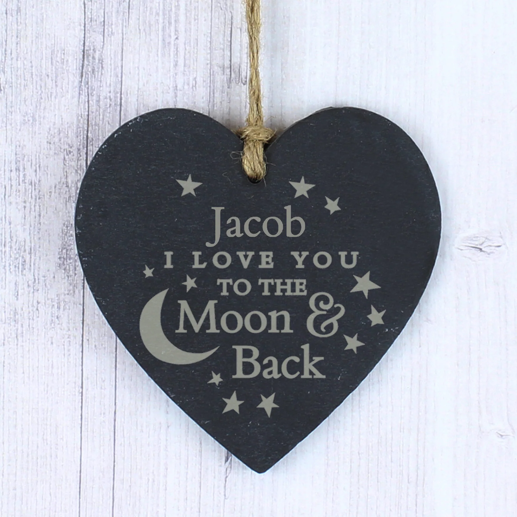 Personalised Engraved Moon and Back Slate Heart Decoration - Image 2