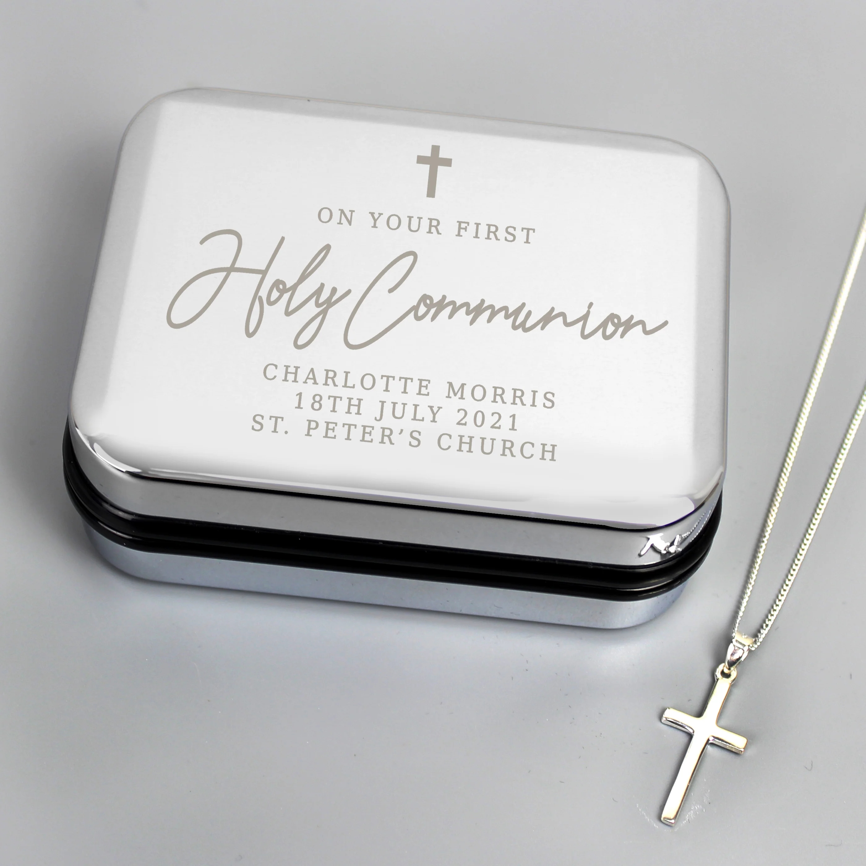 Personalised First Holy Communion Box & Cross Necklace Set - Image 3