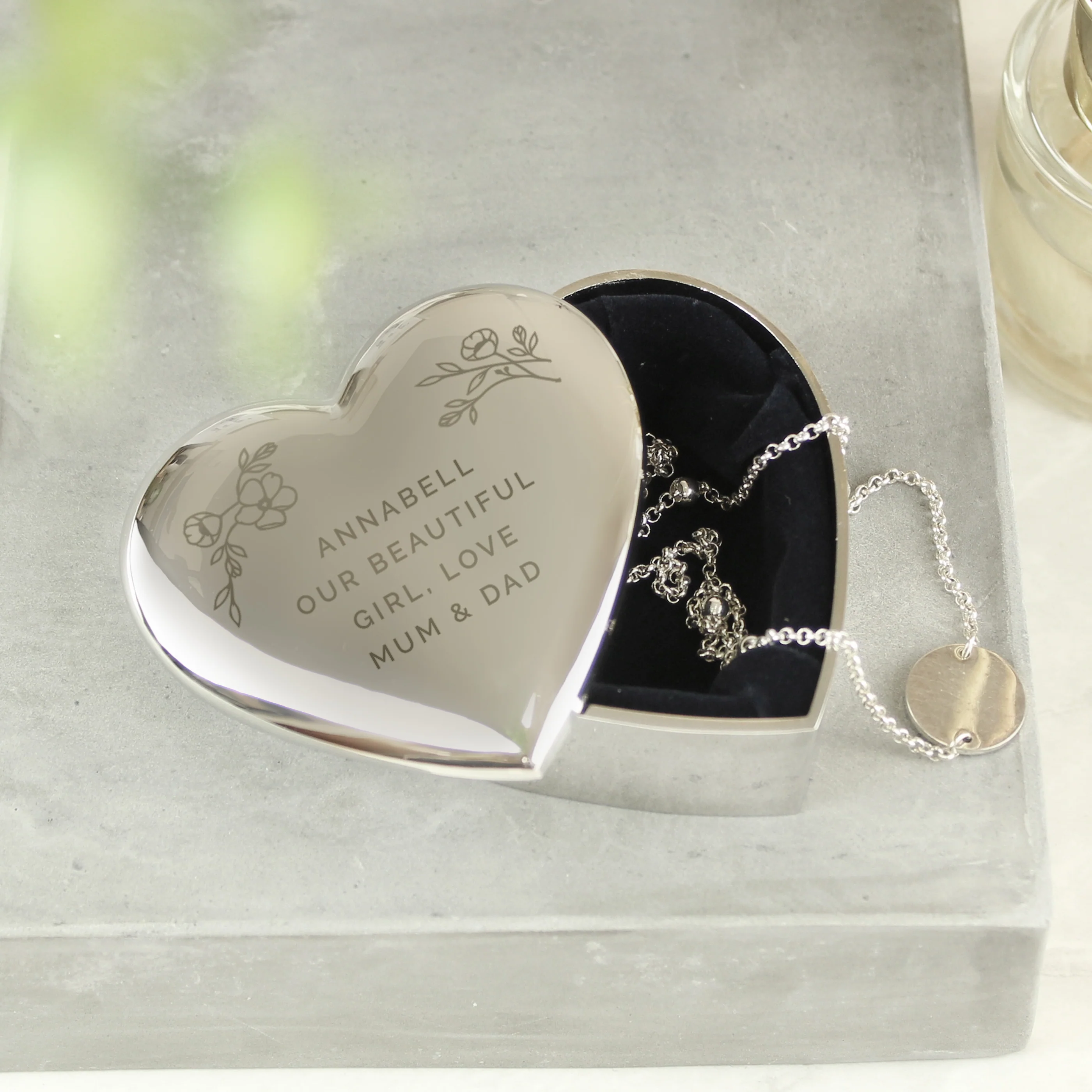 Personalised Floral Free Text Heart Trinket Box - Image 3