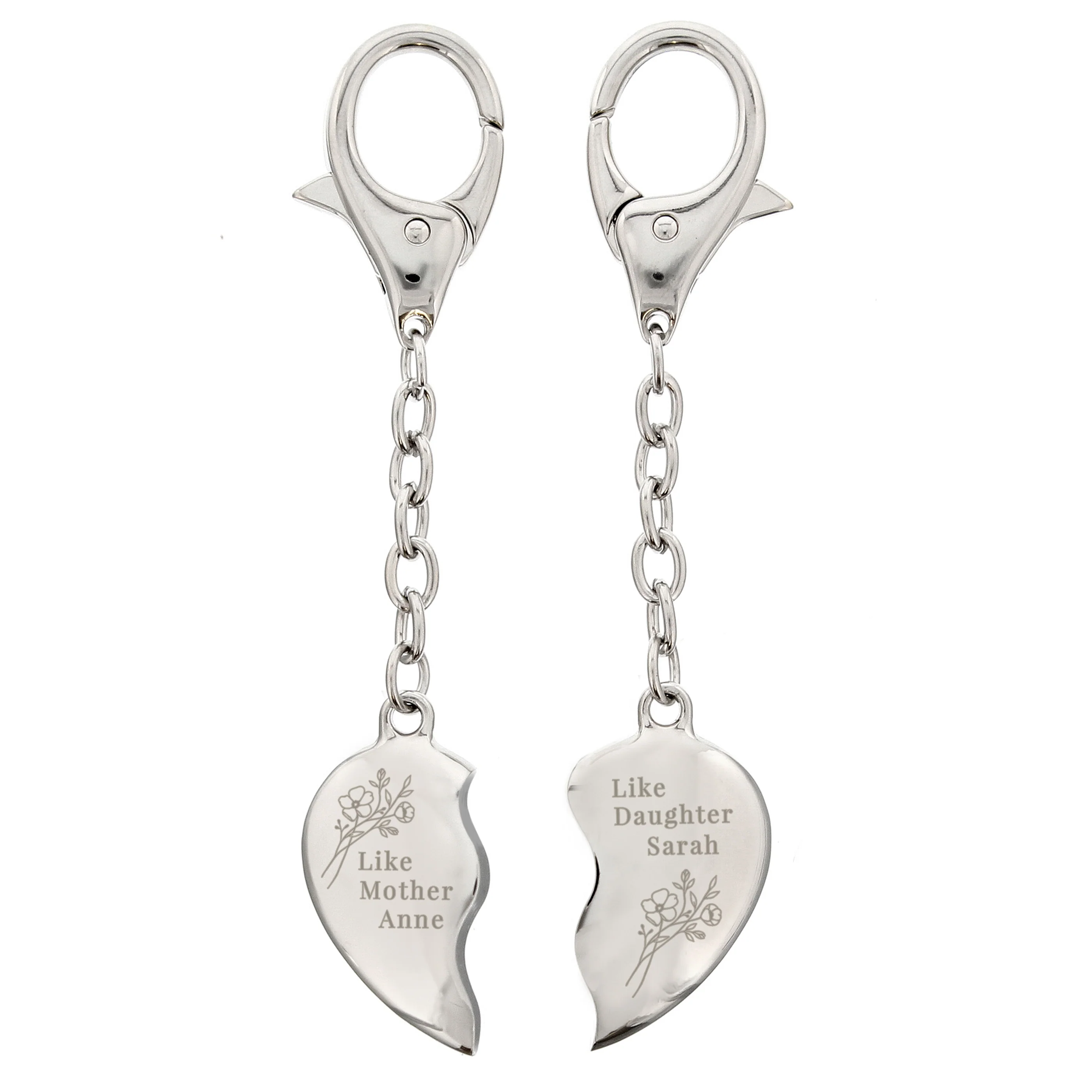 Personalised Floral Mother Daughter Two Heart Keyring - Image 4