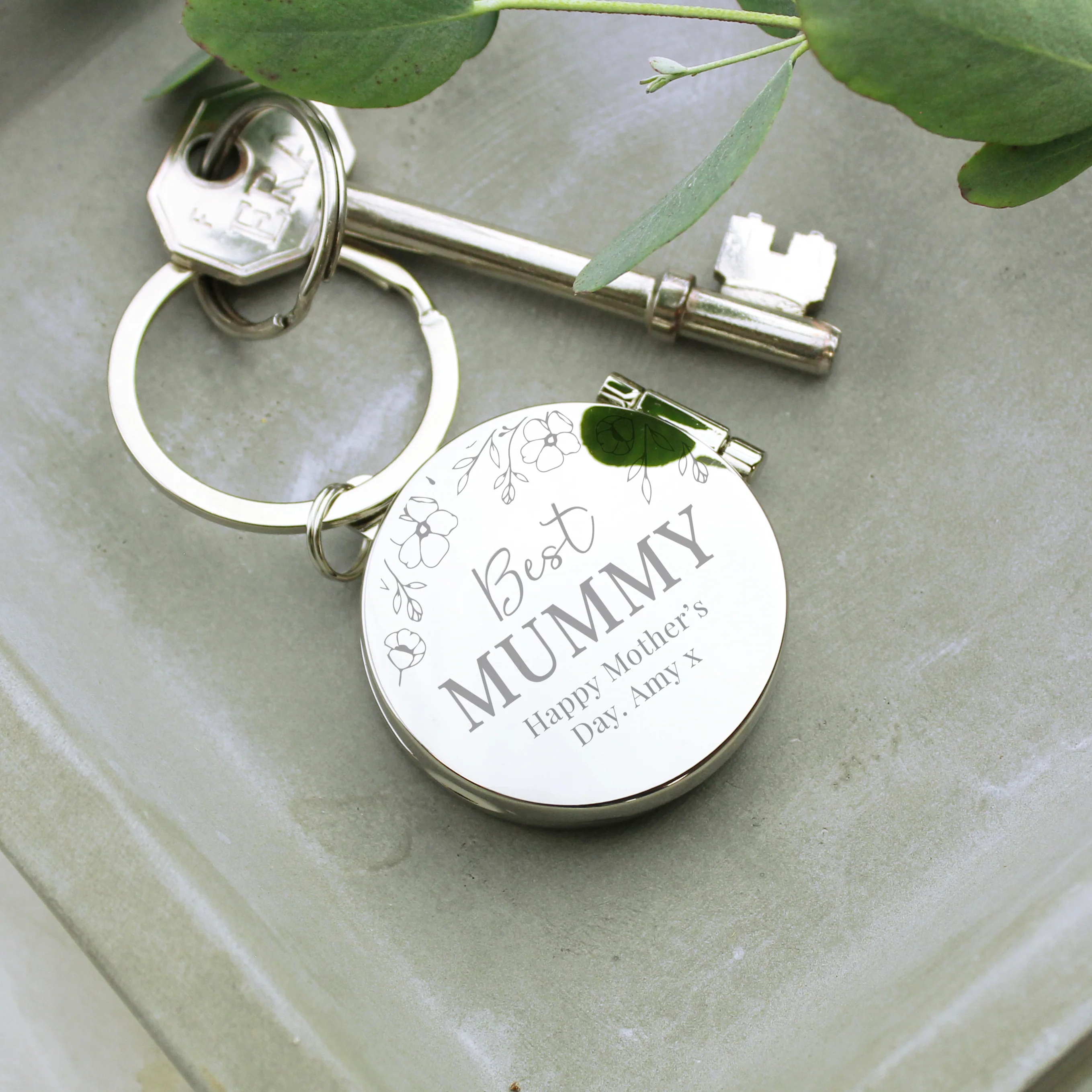 Personalised Floral Round Photo Frame Keyring - Image 2
