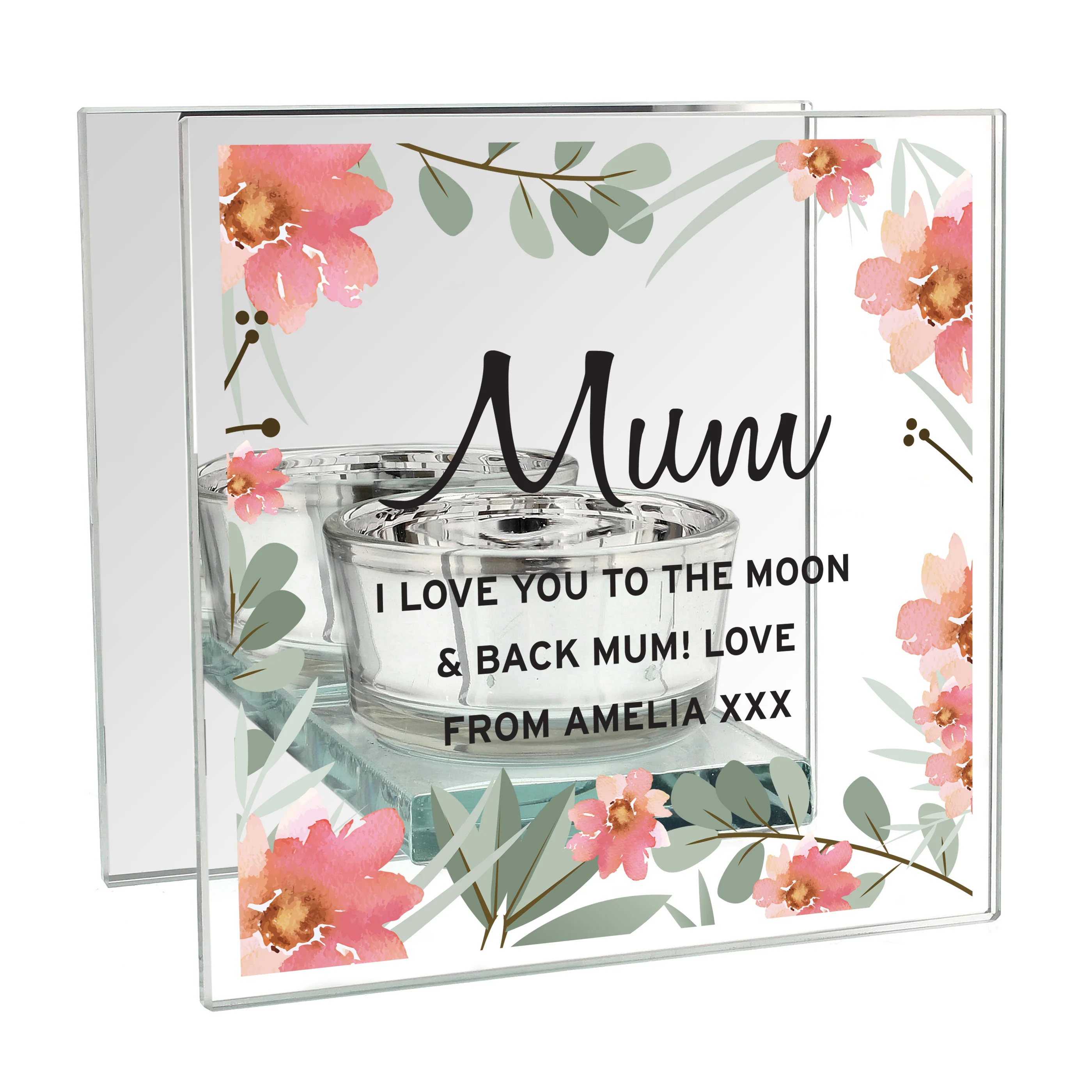 Personalised Floral Sentimental Mirrored Glass Tea Light Candle Holder - Image 2