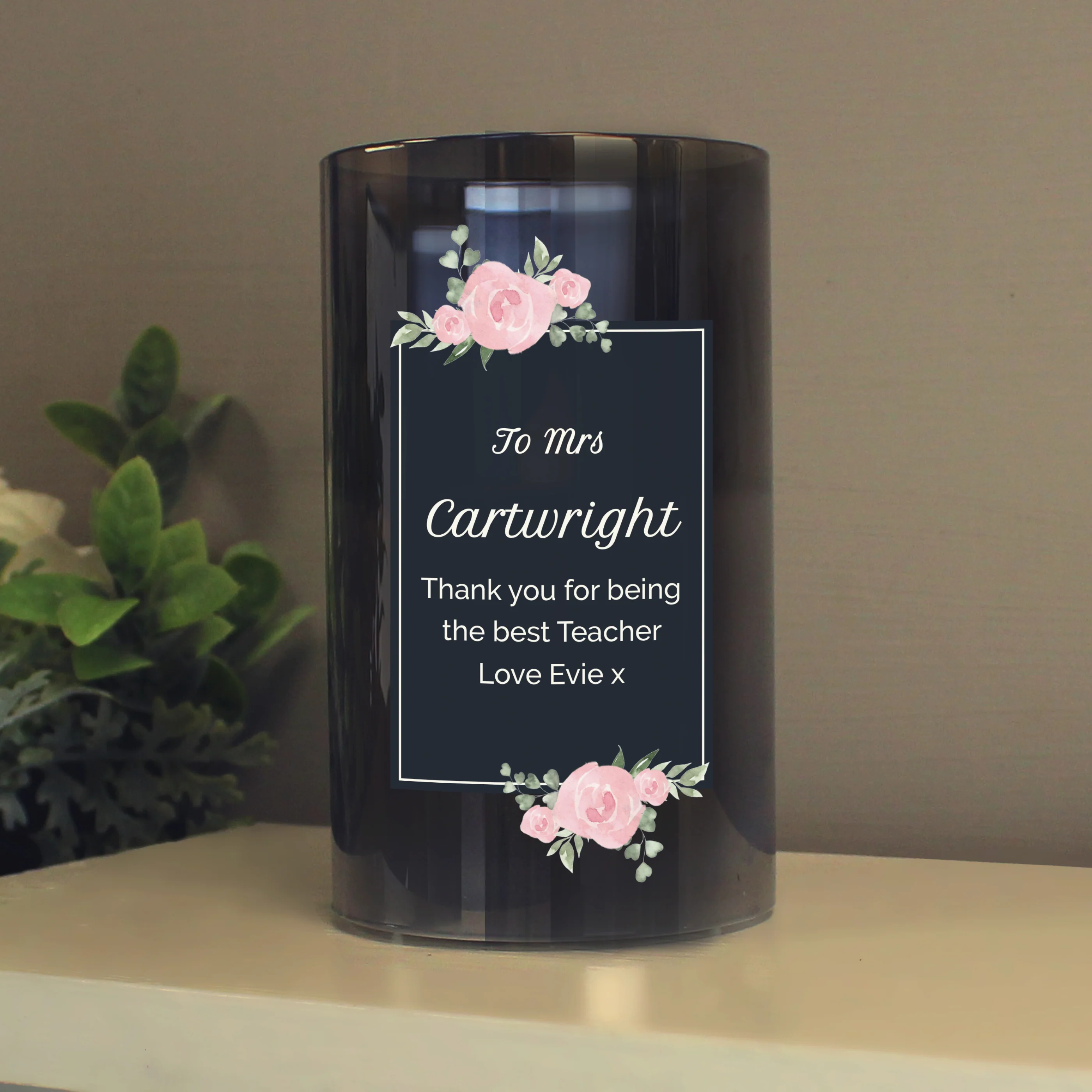 Personalised Floral Smoked Glass LED Candle - Image 4