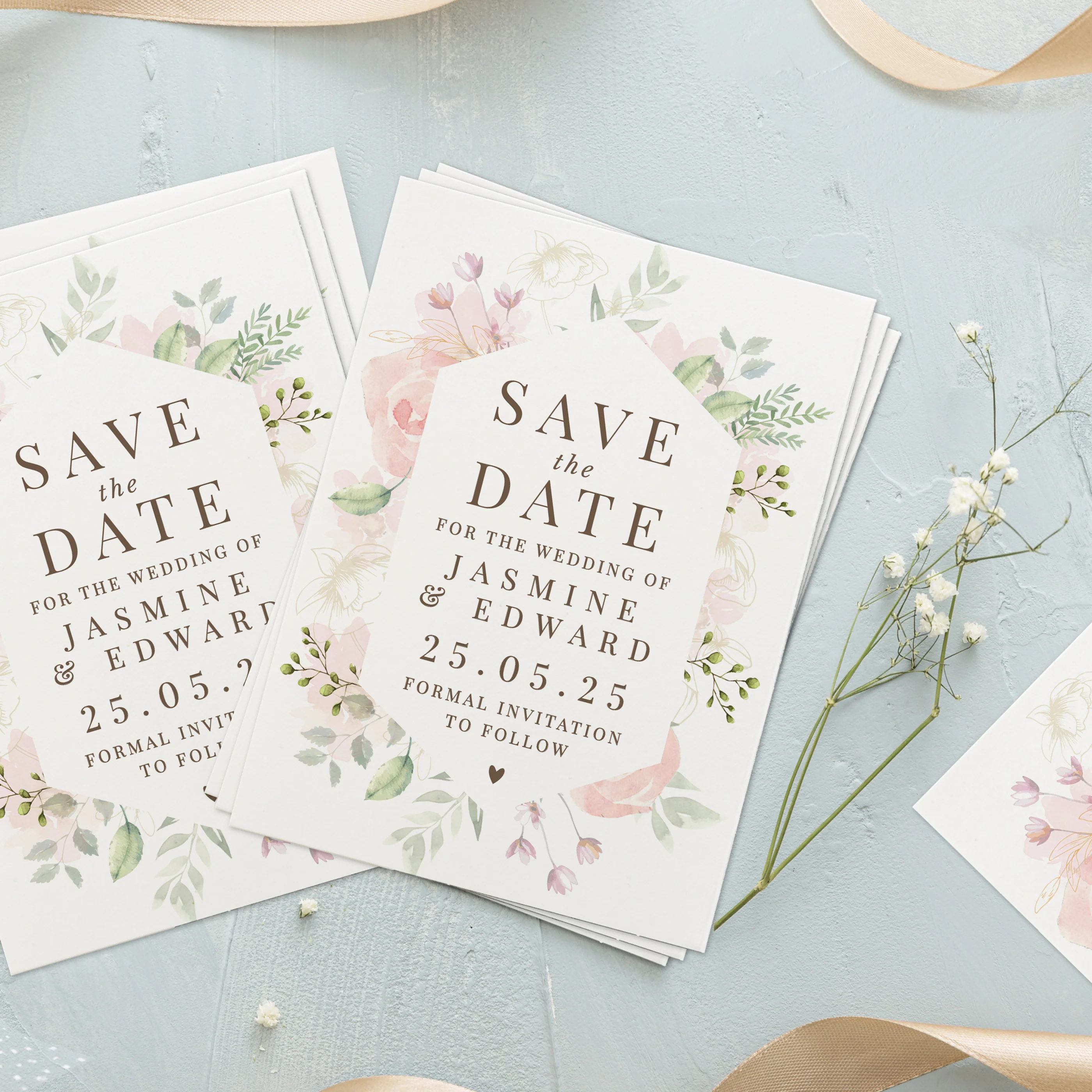 Personalised Floral Wedding Save the Dates Pack of 36 - Image 2