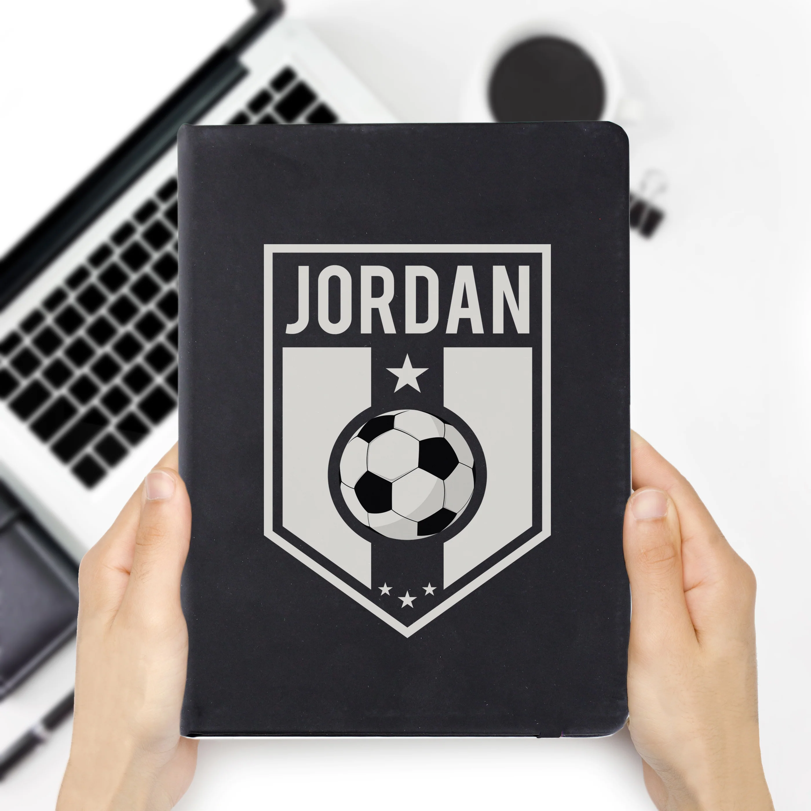 Personalised Football Badge Black Notebook - Image 3