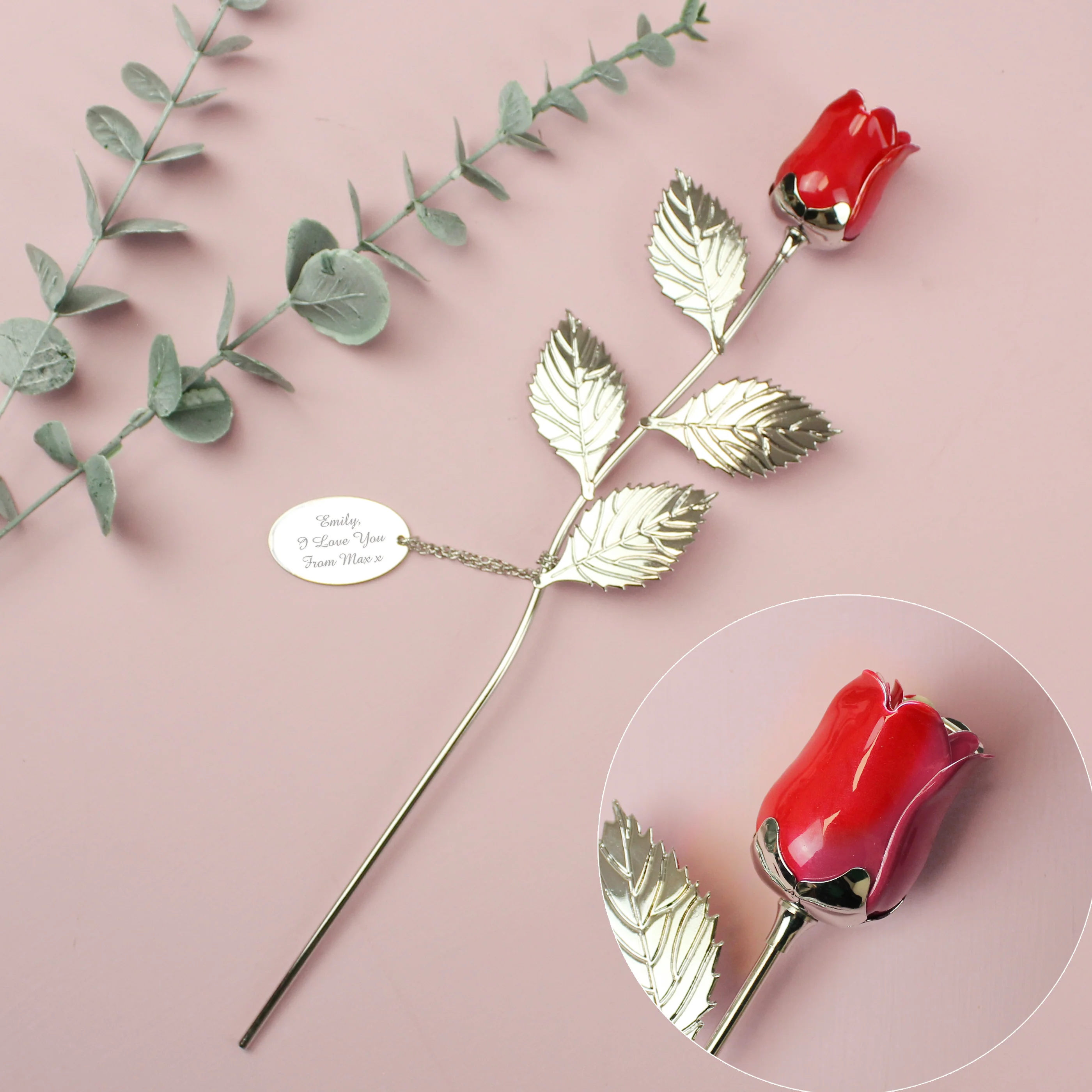 Personalised Free Text Silver Plated Red Rose - Image 4