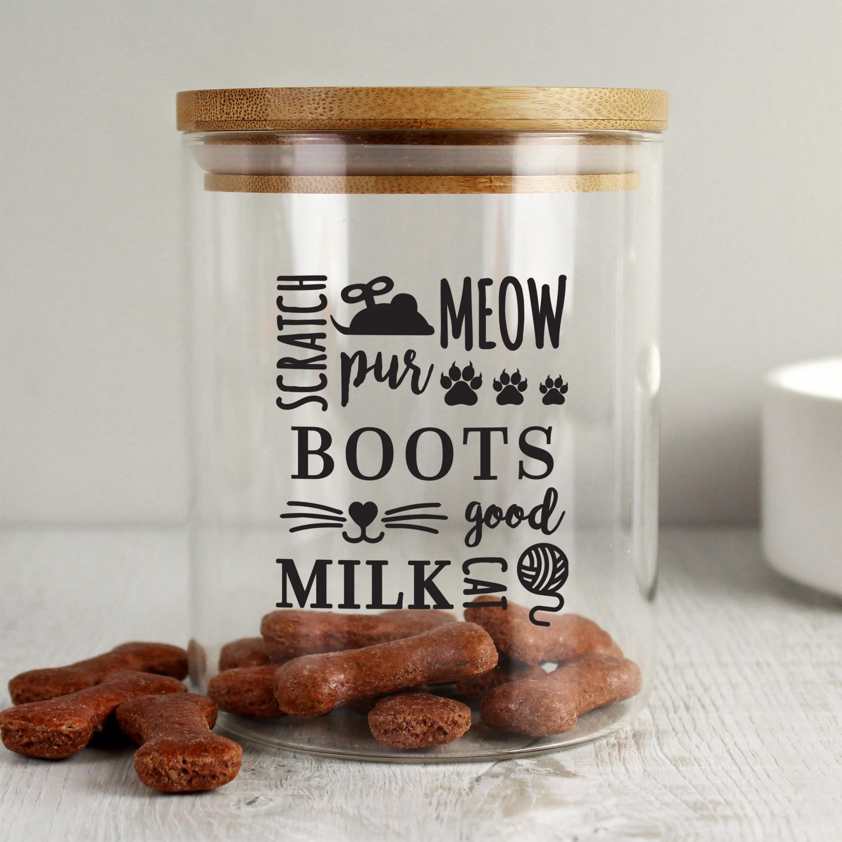 Personalised Glass Cat Treat Jar with Bamboo Lid - Image 3