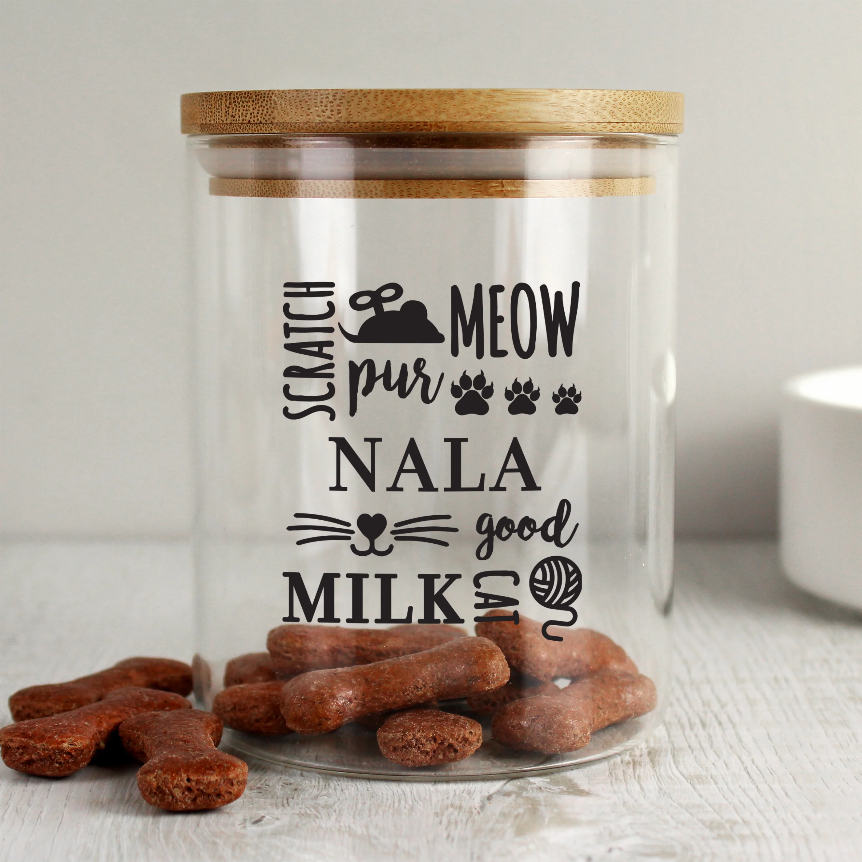 Personalised Glass Cat Treat Jar with Bamboo Lid - Image 4