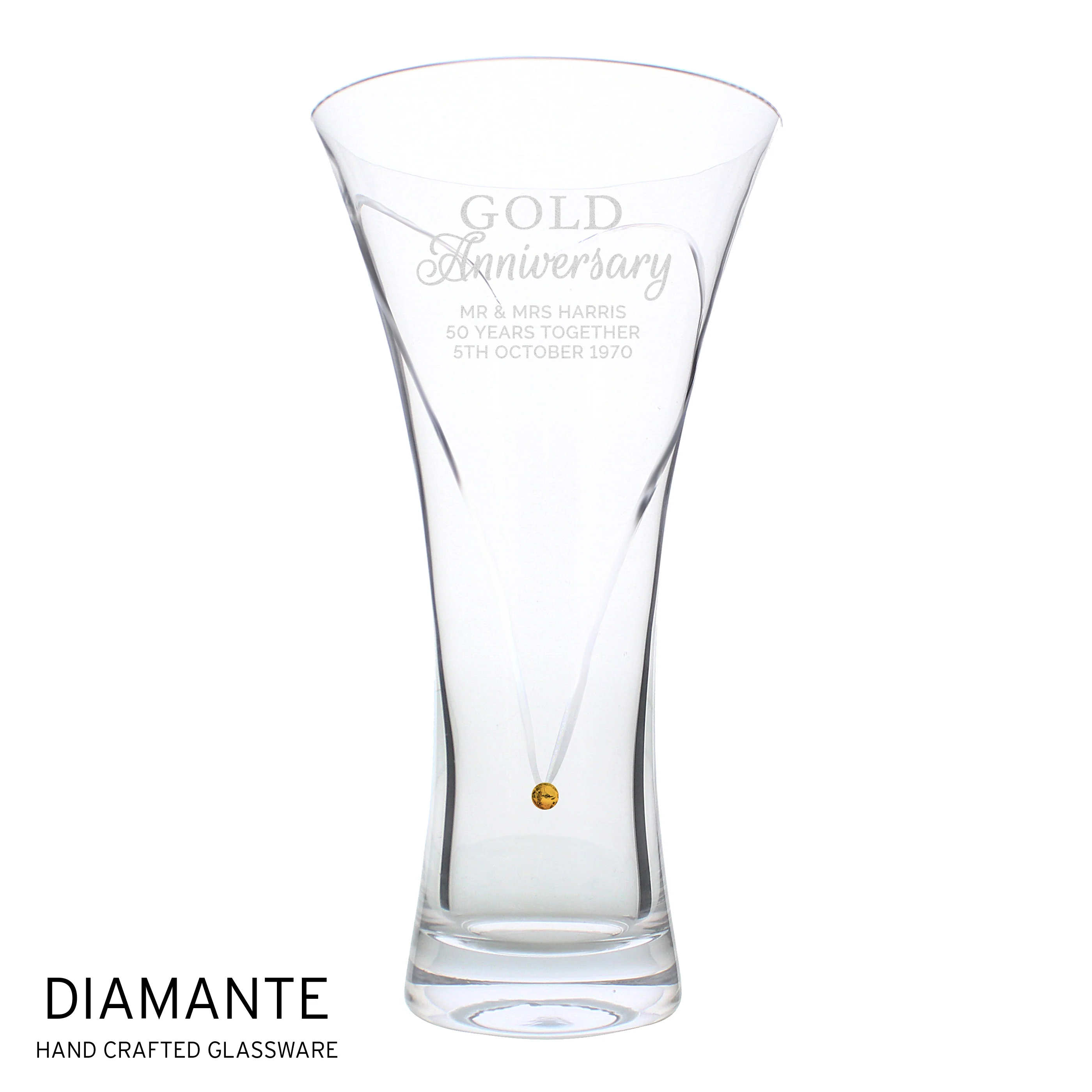 Personalised Gold Anniversary Large Hand Cut Diamante Heart Vase - Image 2
