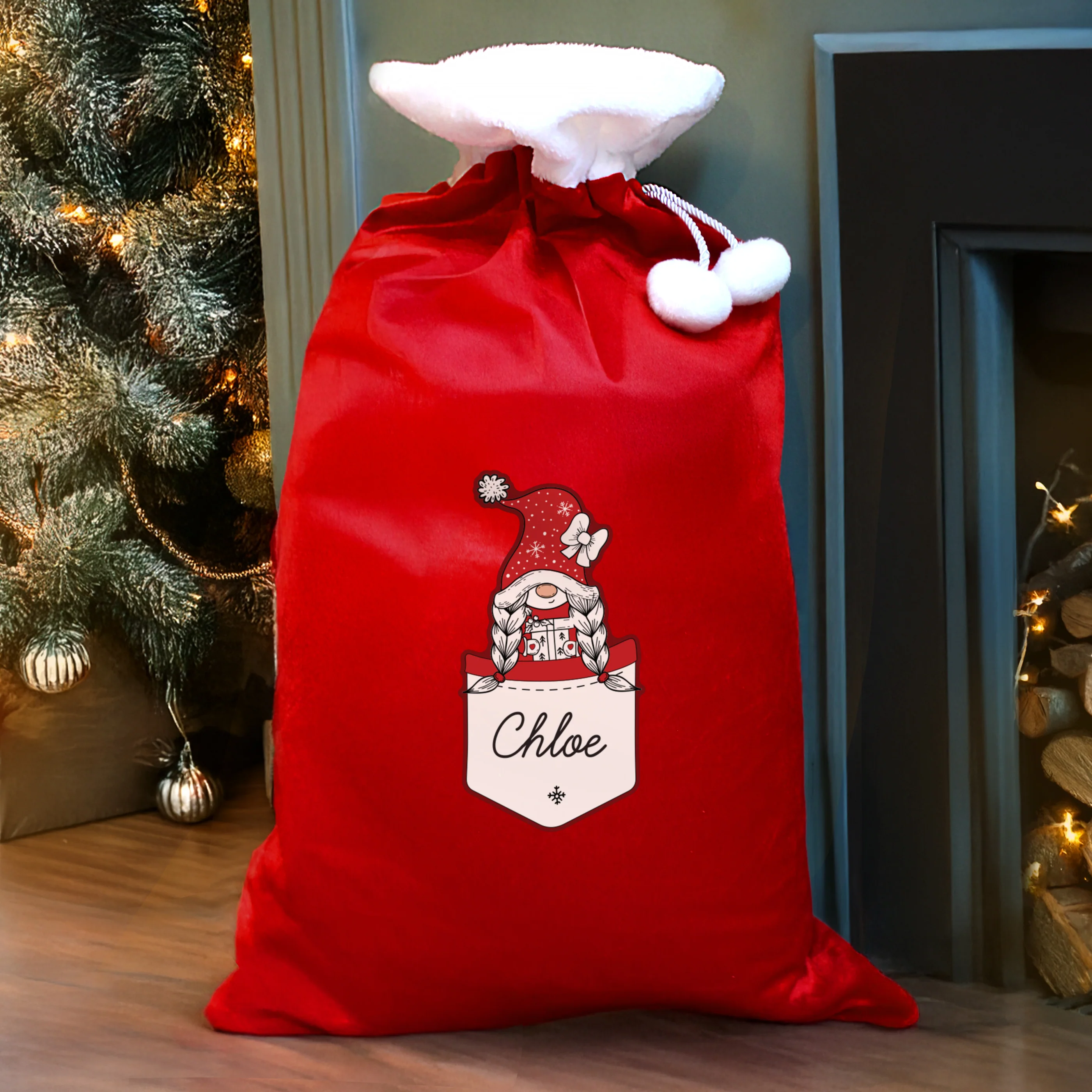 Personalised Gonk Family Red Christmas Sack - Girl - Image 2