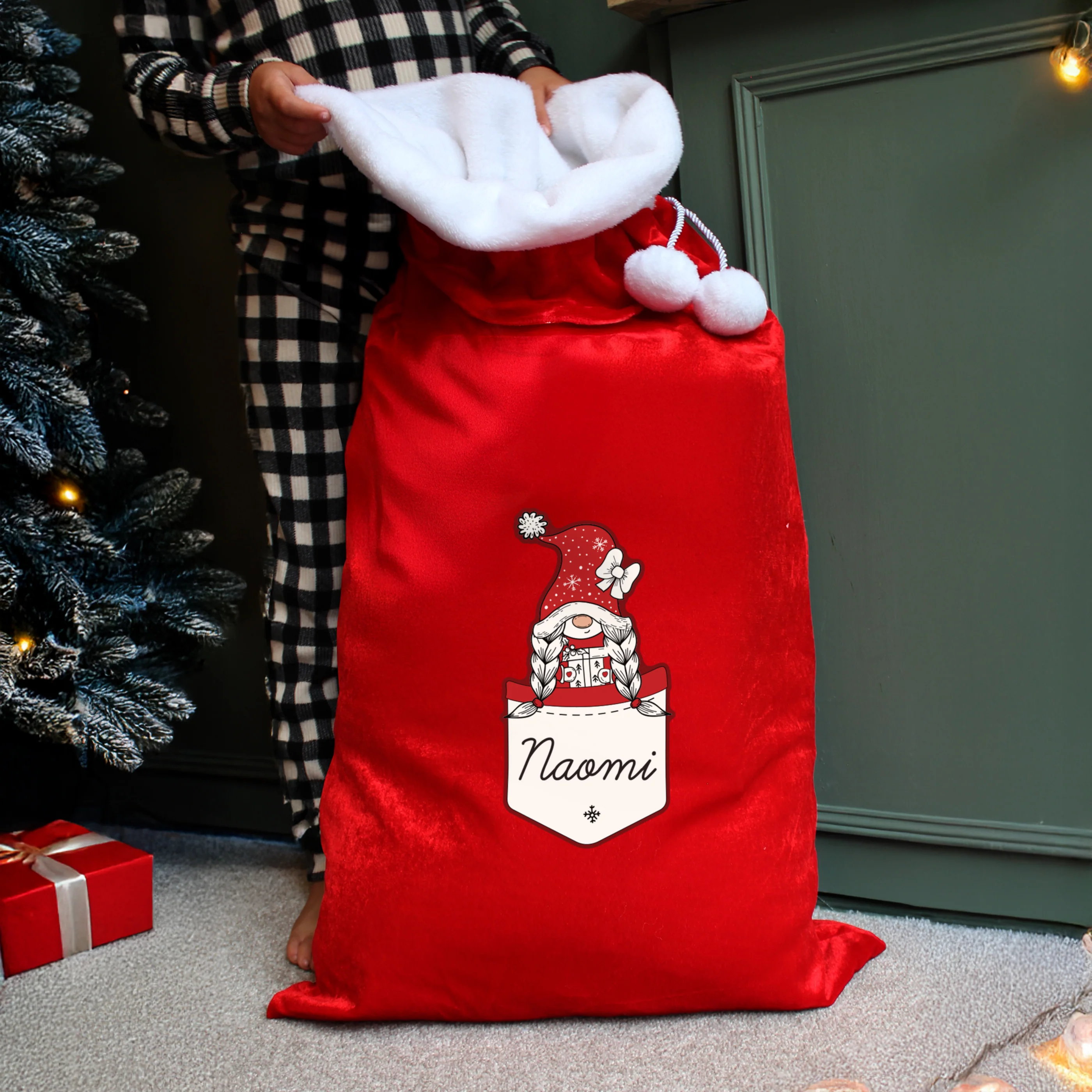 Personalised Gonk Family Red Christmas Sack - Girl - Image 3