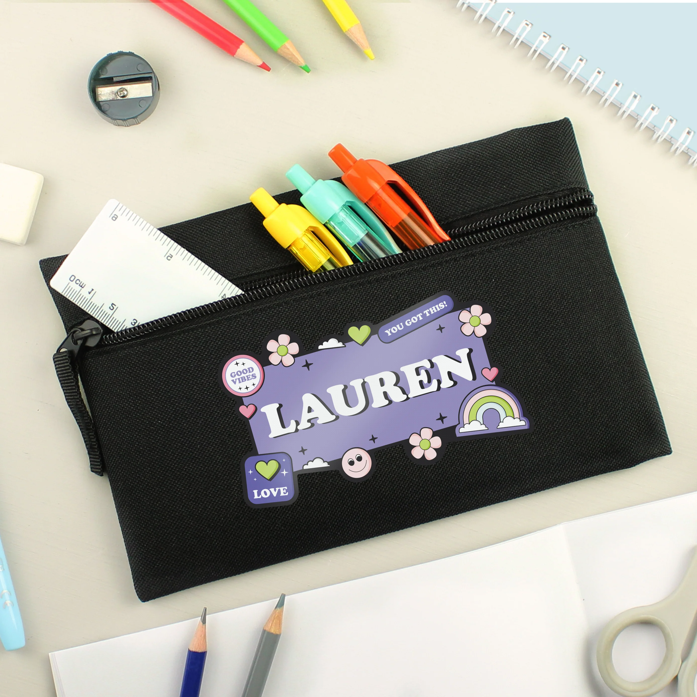 Personalised Good Vibes Black Pencil Case - Image 2