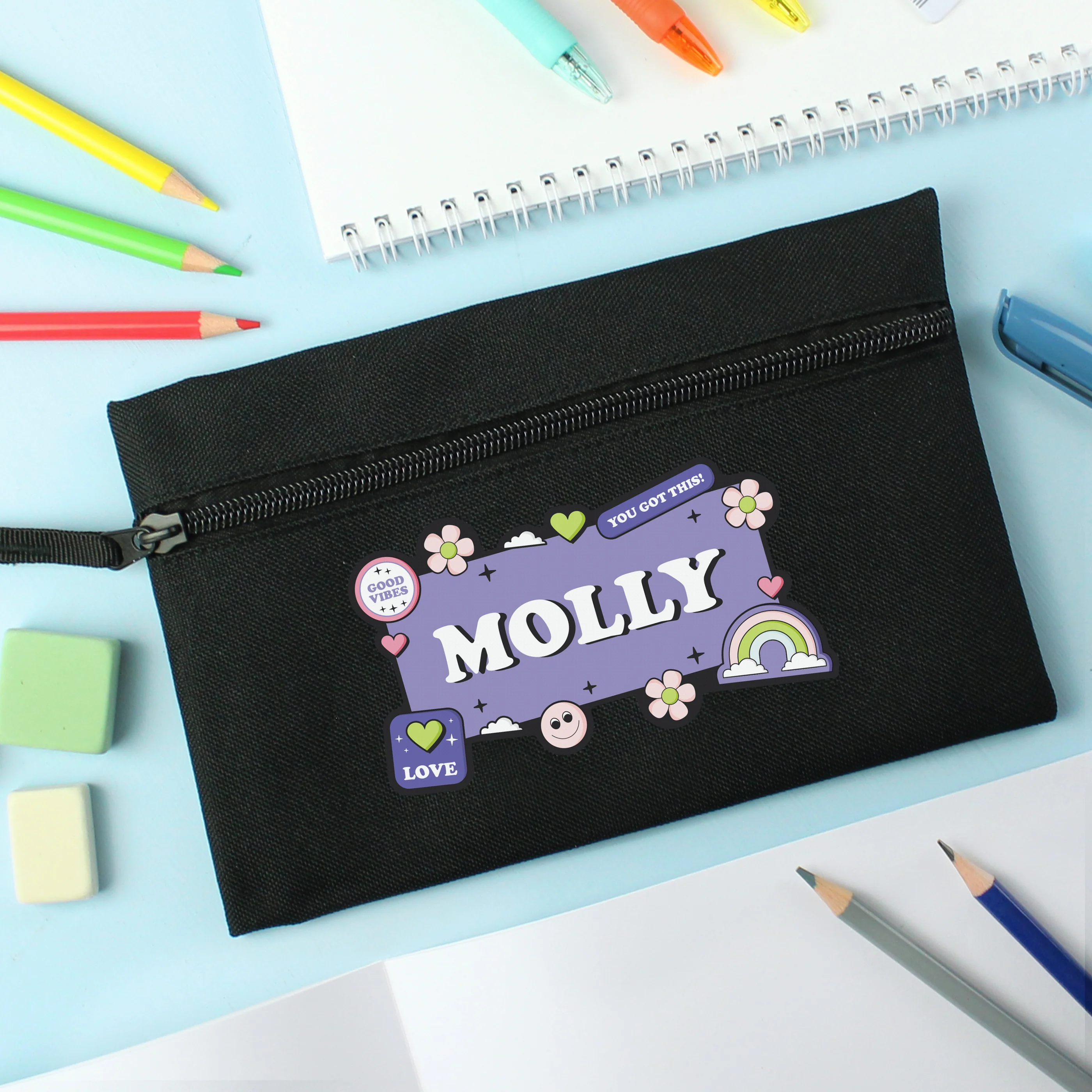 Personalised Good Vibes Black Pencil Case - Image 3