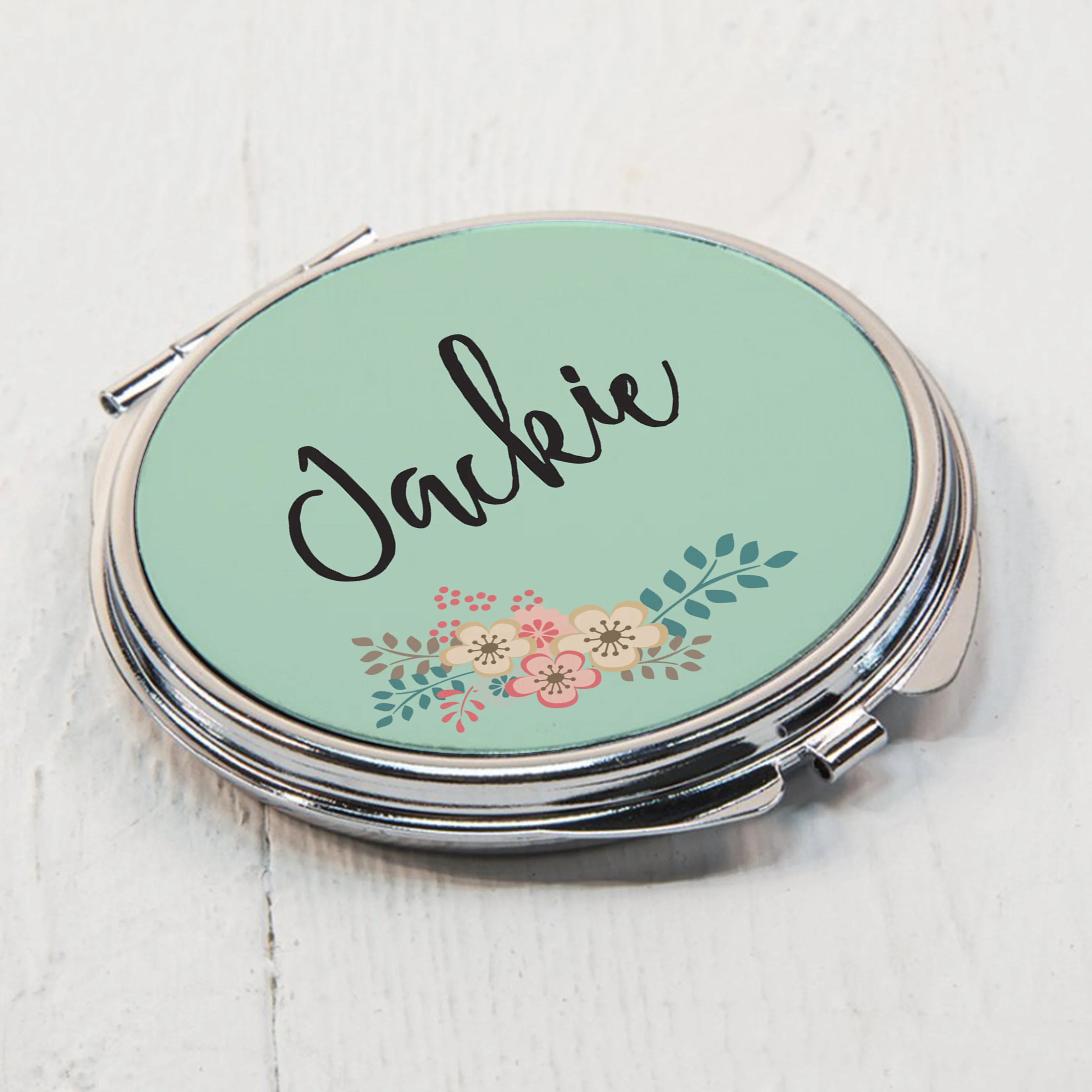 Personalised Green Floral Compact Mirror - Image 2