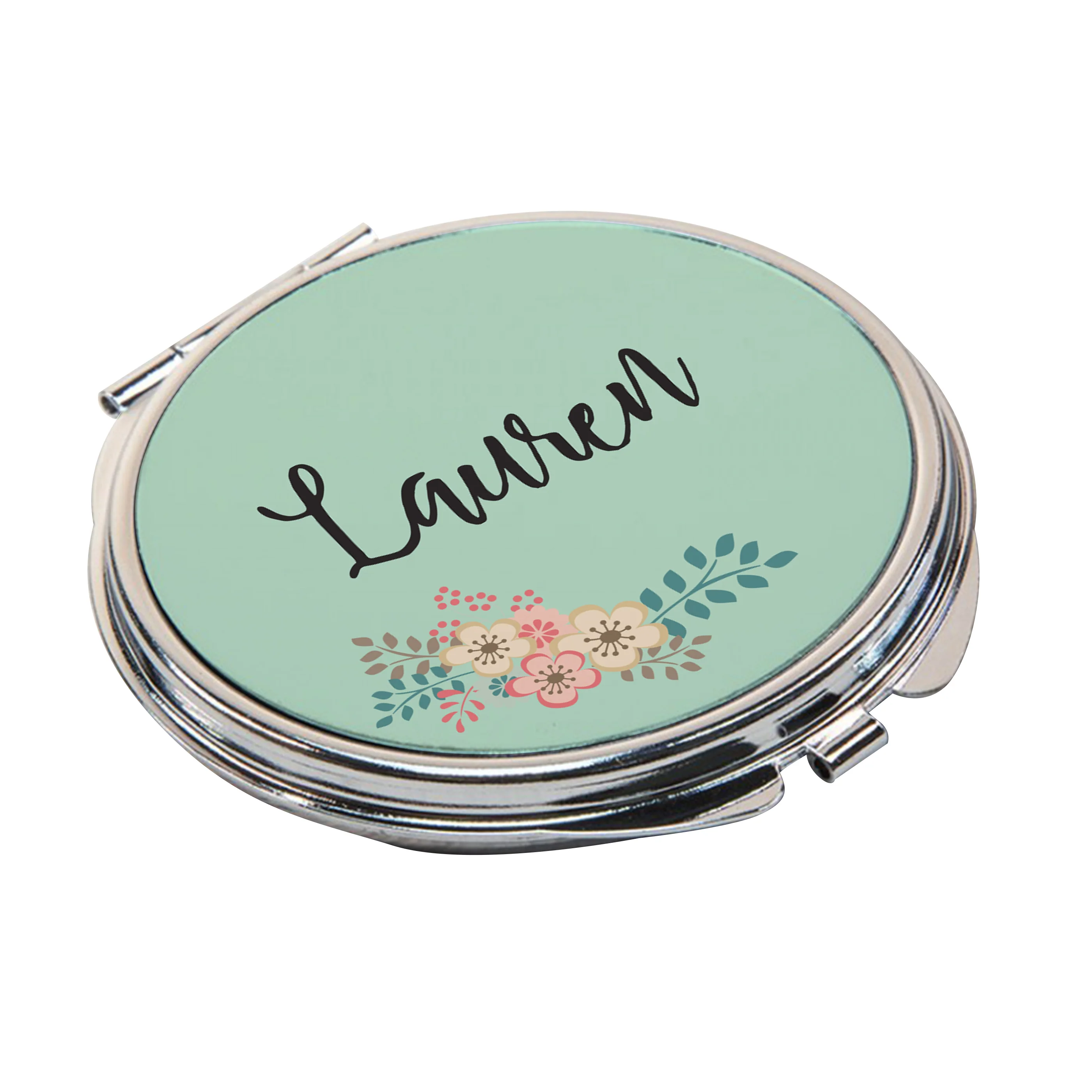Personalised Green Floral Compact Mirror - Image 3