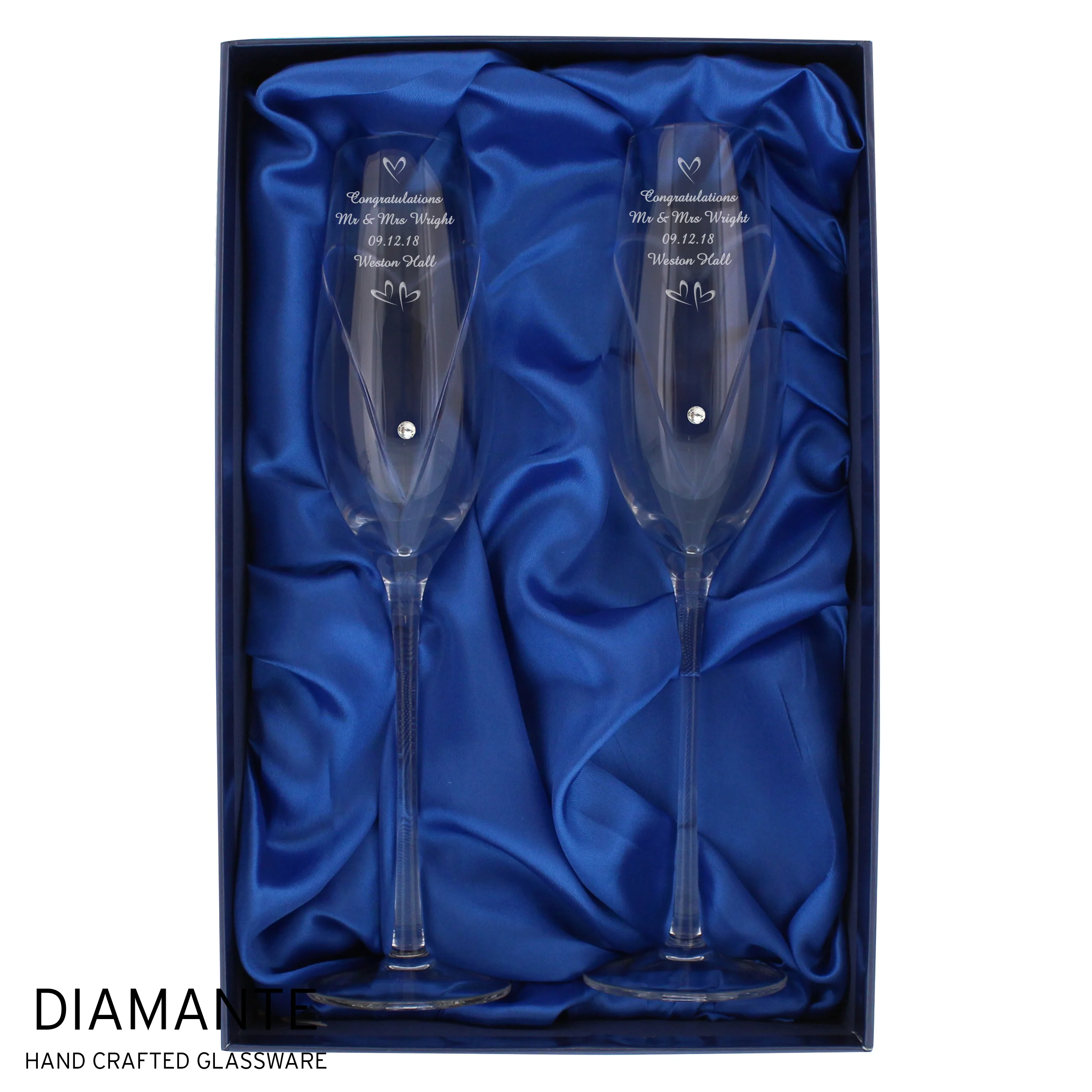 Personalised Hand Cut Little Hearts Pair of Flutes with Gift Box - Image 7